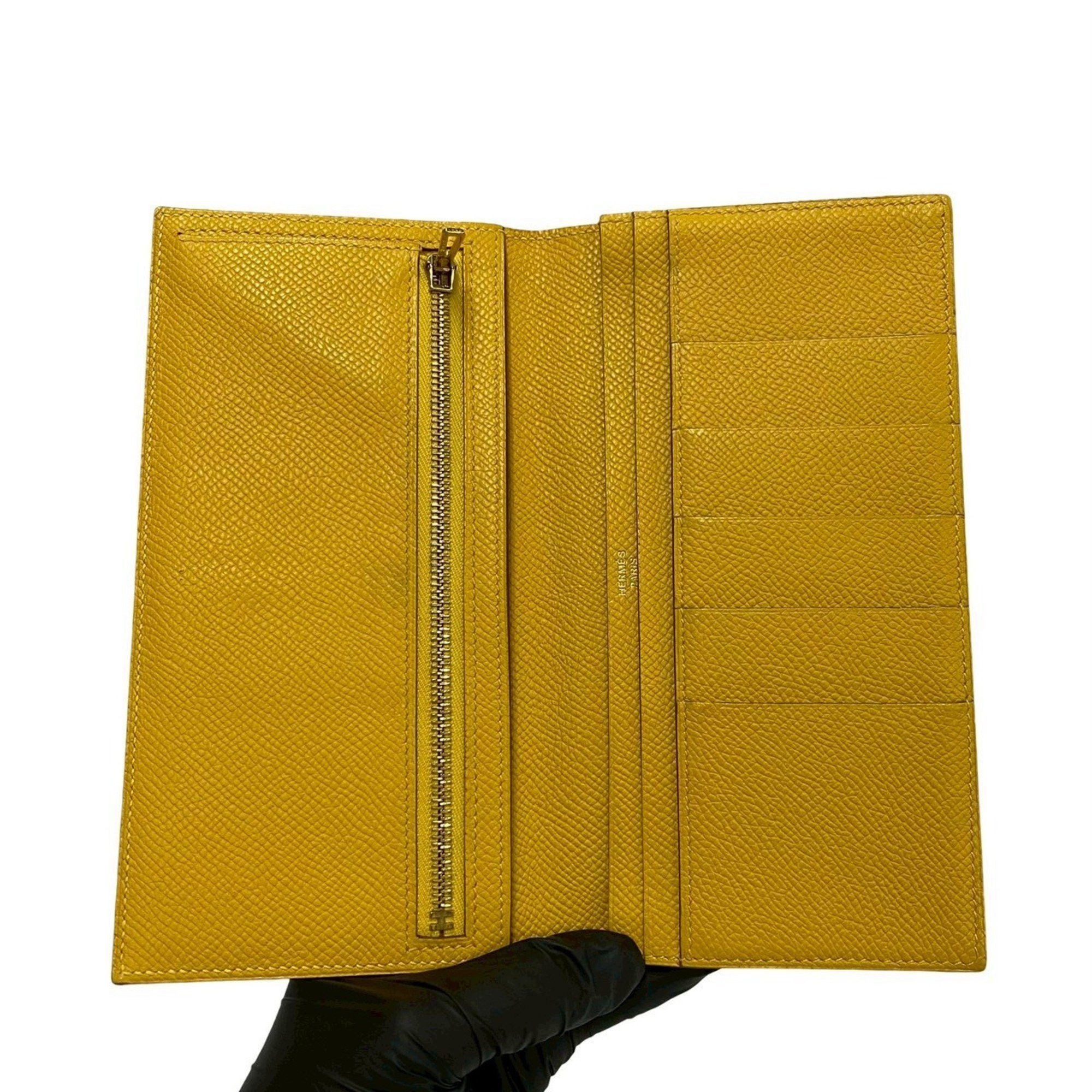 Hermes HERMES Bearn Soufflet Leather Long Wallet with Epsom Leather, Yellow, 94-10 Size ONE SIZE - 6 Thumbnail