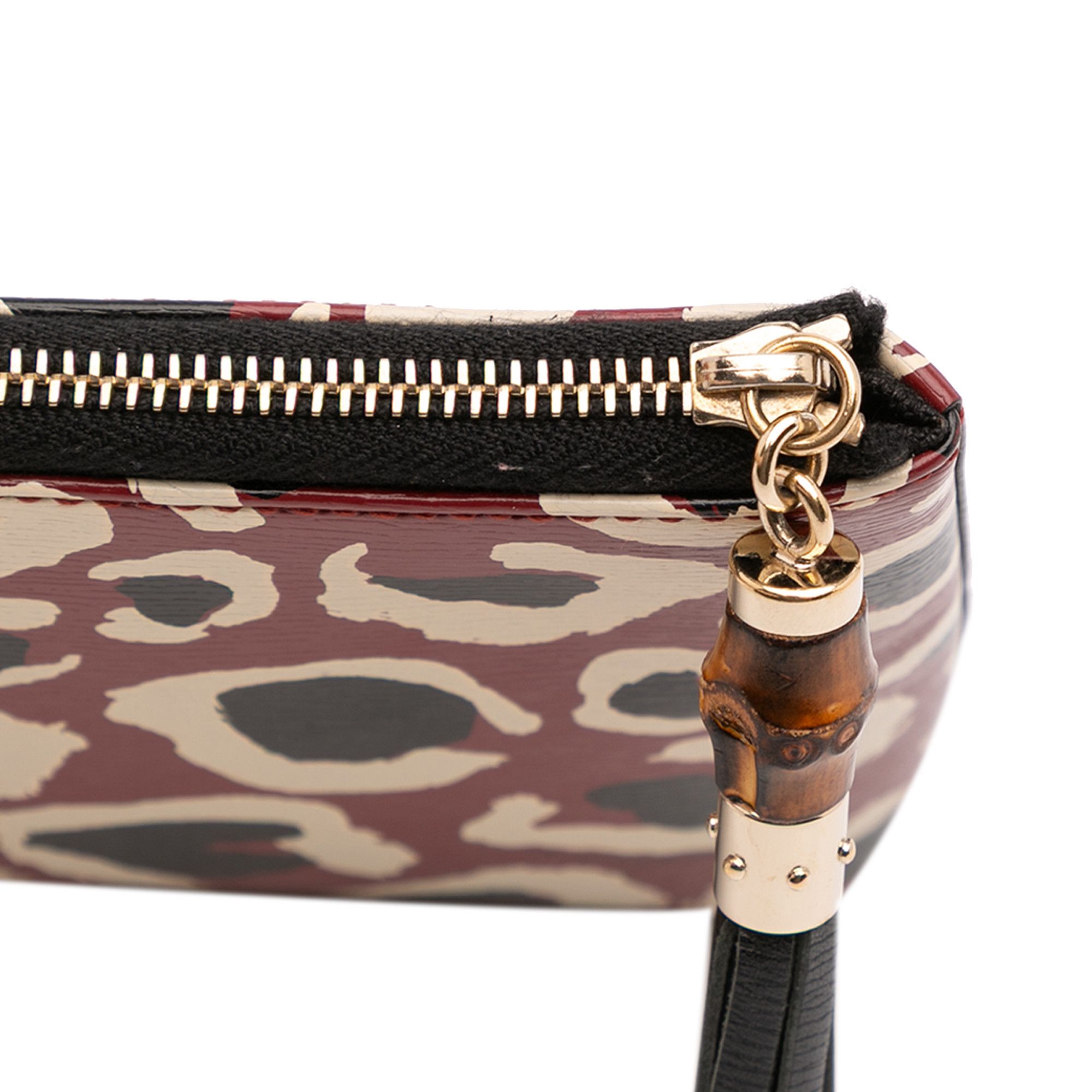 Gucci Leopard Print Leather Bamboo Clutch