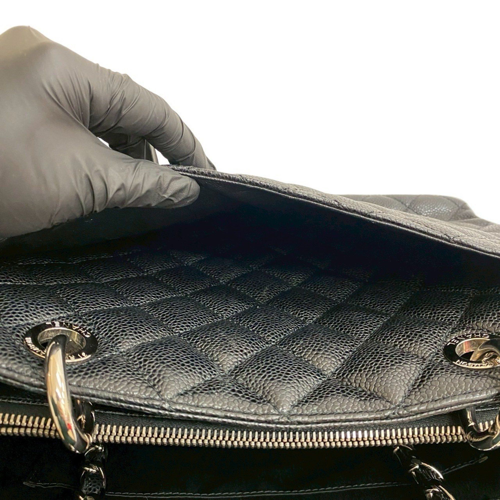 Chanel CHANEL Matelasse GST Coco Mark Caviar Leather Chain Tote Bag, Black, 39304 Size ONE SIZE - 10 Thumbnail