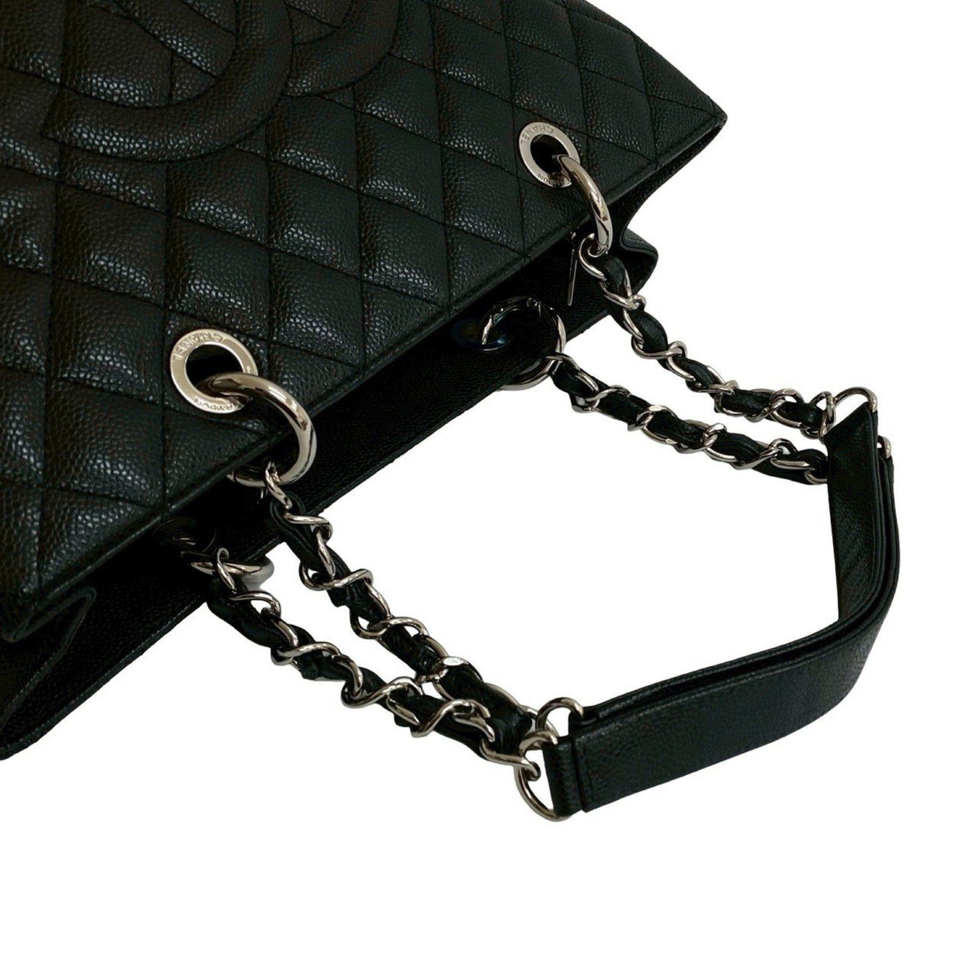 Chanel CHANEL Matelasse GST Coco Mark Caviar Leather Chain Tote Bag, Black, 39304 Size ONE SIZE - 4 Thumbnail