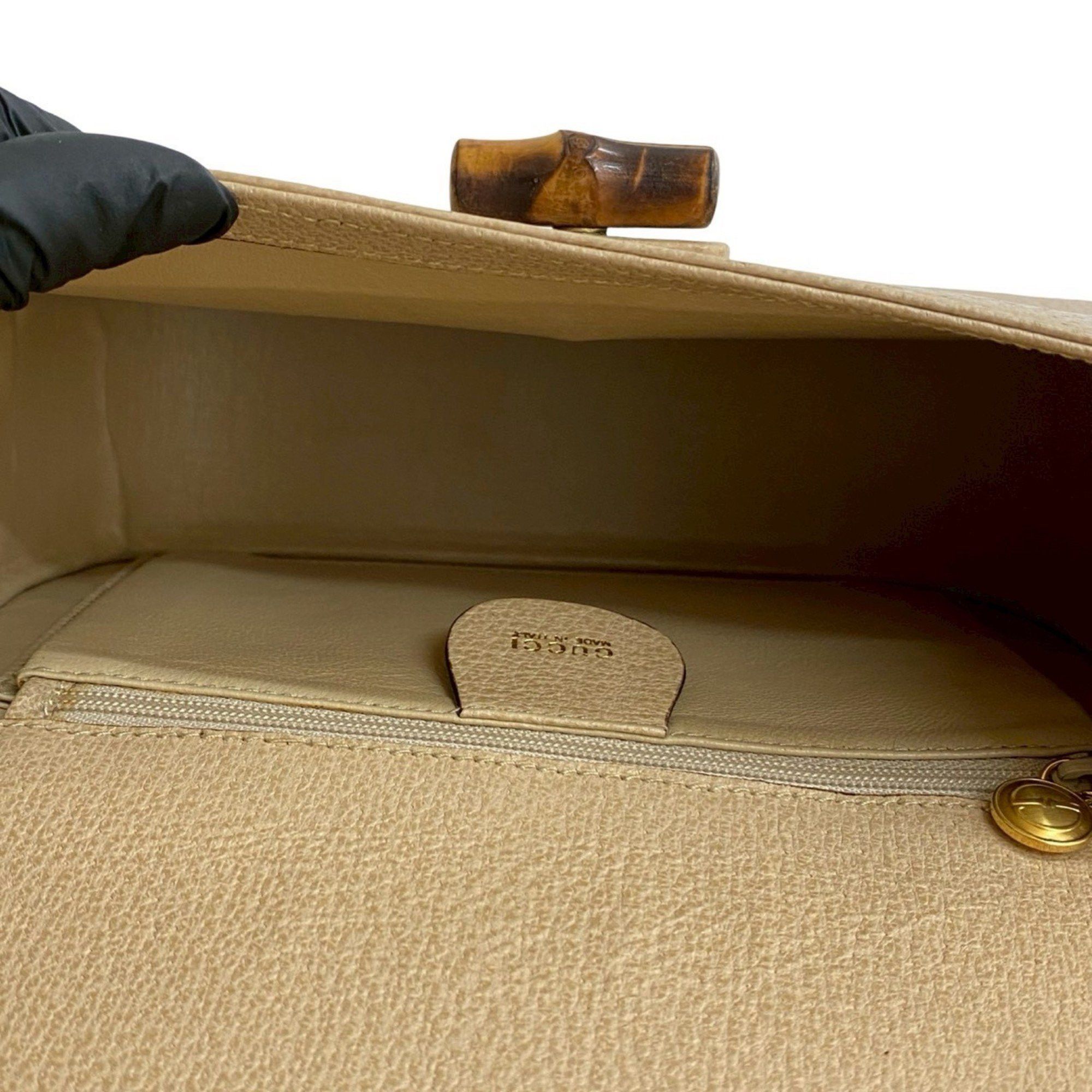 Gucci GUCCI Old Gucci Bamboo Turnlock Leather Shoulder Bag/Pochette Beige 96-10 Size ONE SIZE - 9 Thumbnail