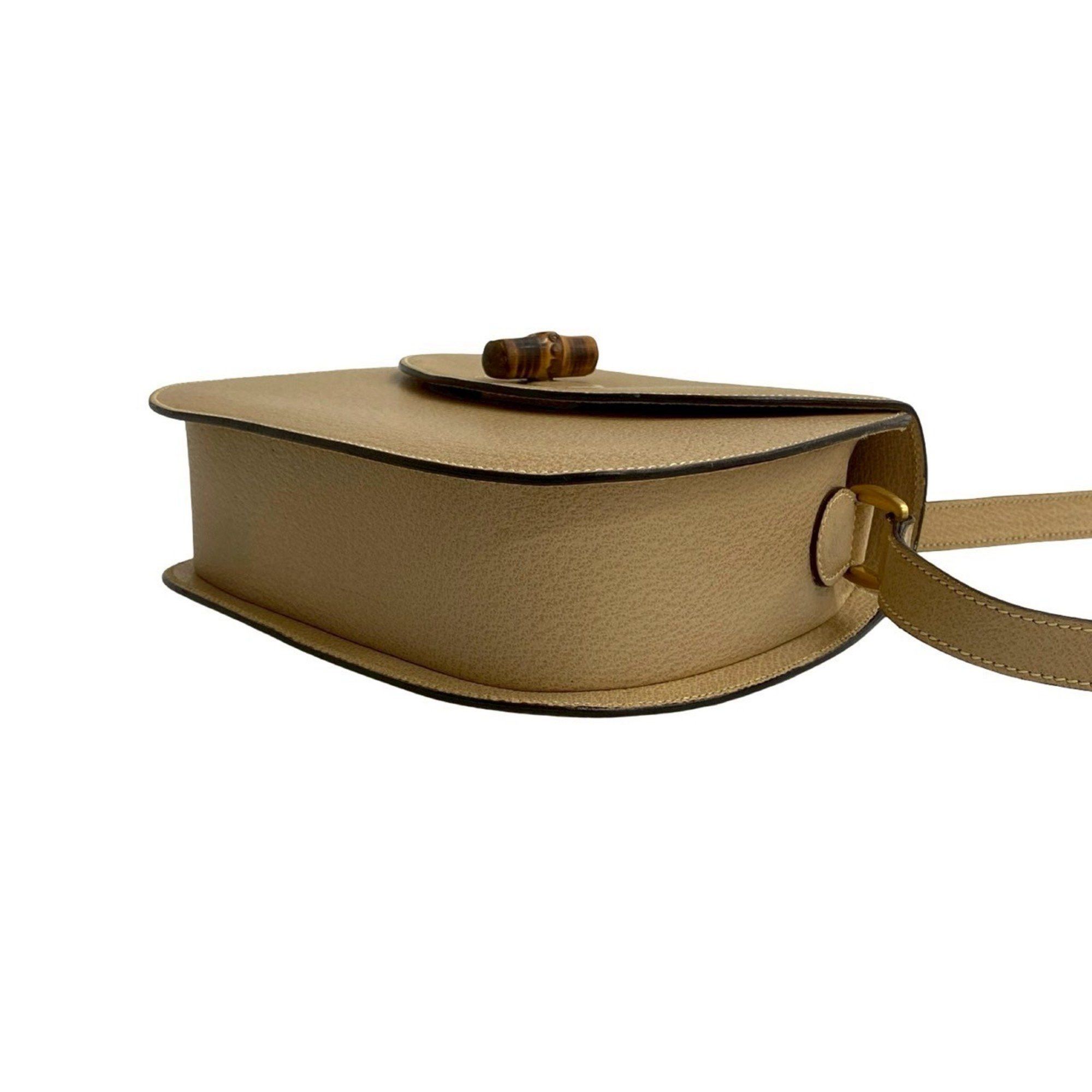 Gucci GUCCI Old Gucci Bamboo Turnlock Leather Shoulder Bag/Pochette Beige 96-10 Size ONE SIZE - 8 Thumbnail