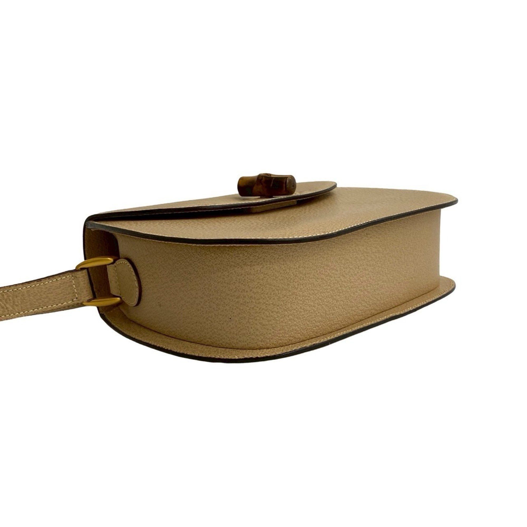 Gucci GUCCI Old Gucci Bamboo Turnlock Leather Shoulder Bag/Pochette Beige 96-10 Size ONE SIZE - 7 Thumbnail
