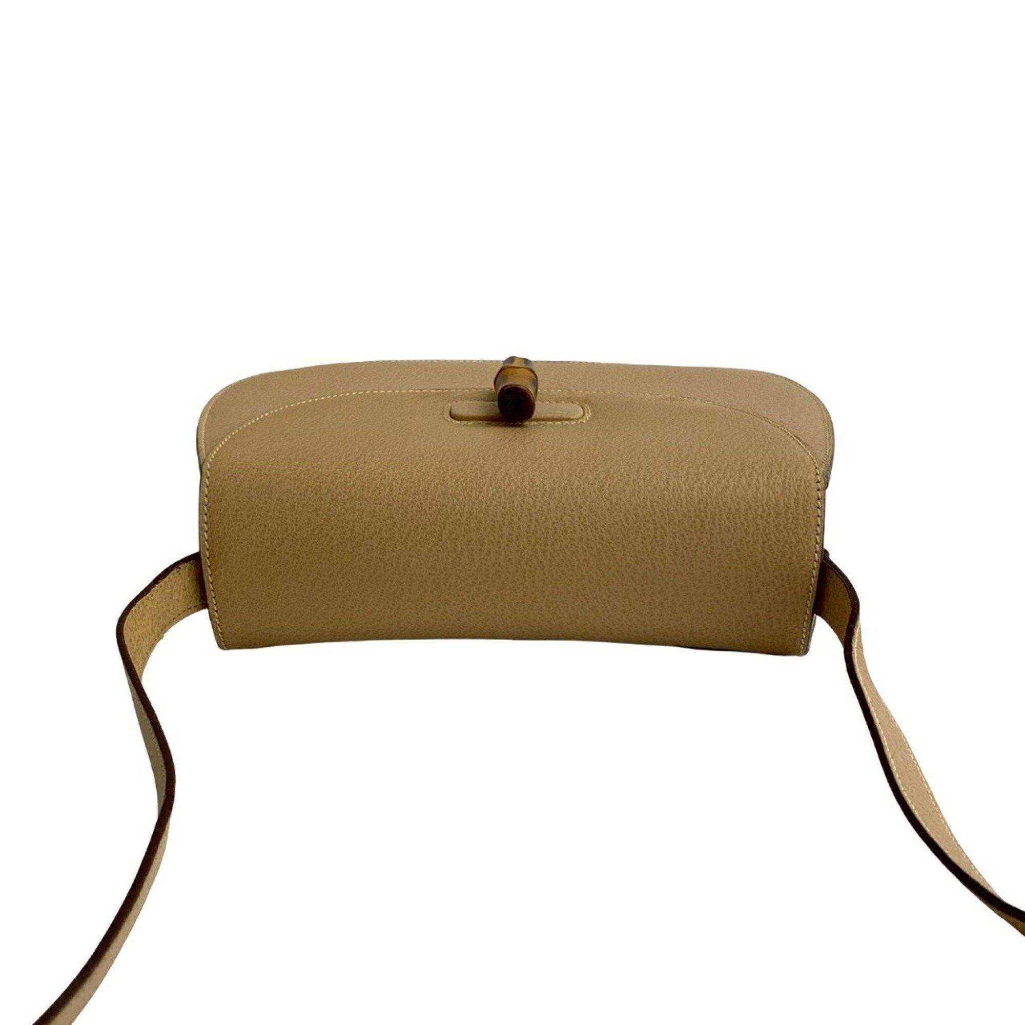 Gucci GUCCI Old Gucci Bamboo Turnlock Leather Shoulder Bag/Pochette Beige 96-10 Size ONE SIZE - 4 Thumbnail