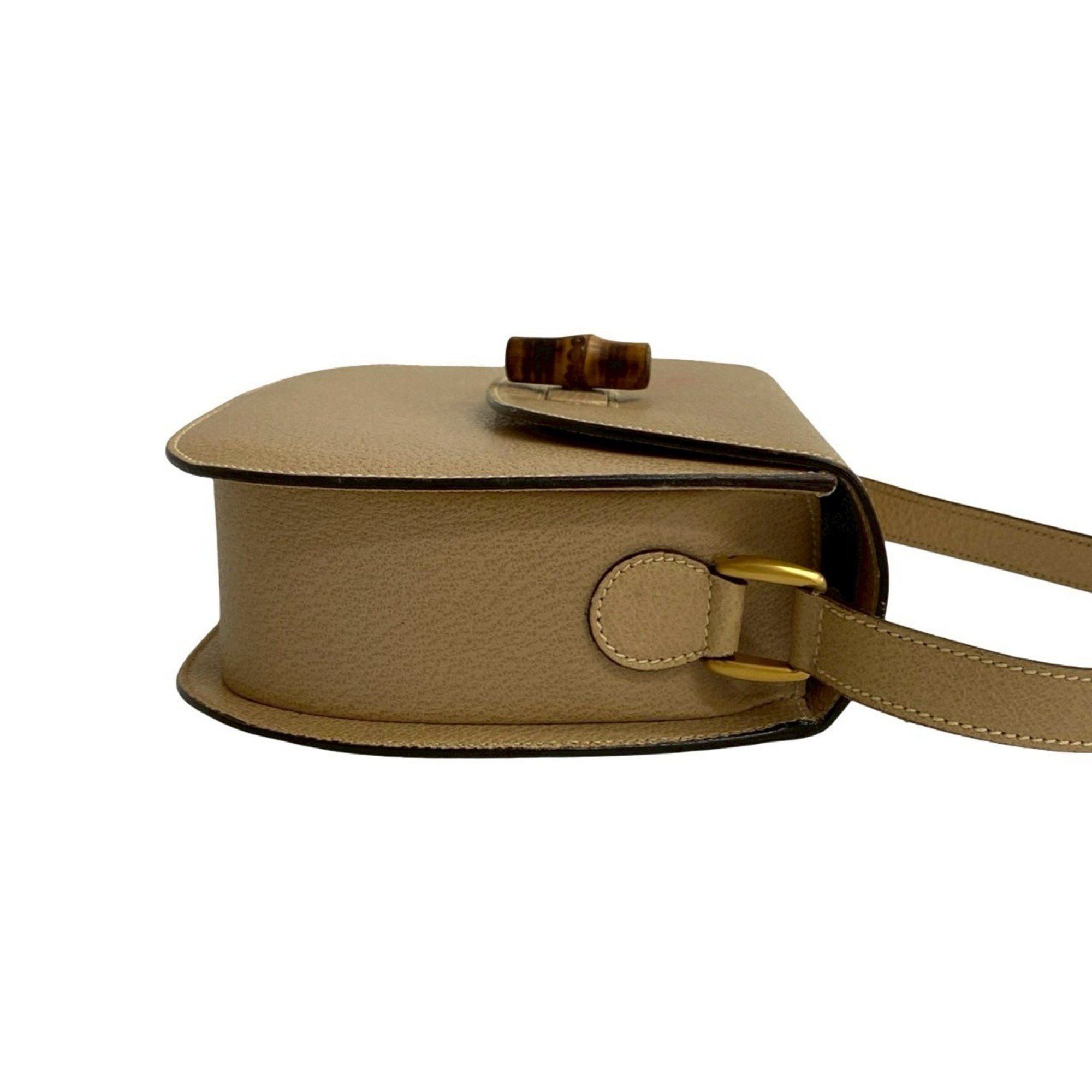 Gucci GUCCI Old Gucci Bamboo Turnlock Leather Shoulder Bag/Pochette Beige 96-10 Size ONE SIZE - 6 Thumbnail