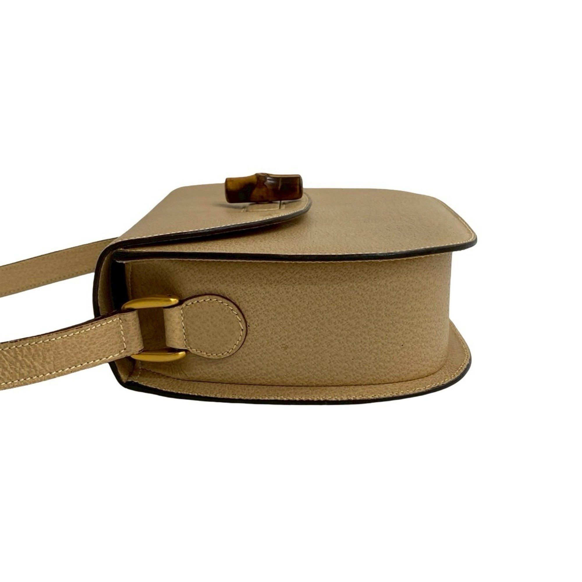 Gucci GUCCI Old Gucci Bamboo Turnlock Leather Shoulder Bag/Pochette Beige 96-10 Size ONE SIZE - 5 Thumbnail
