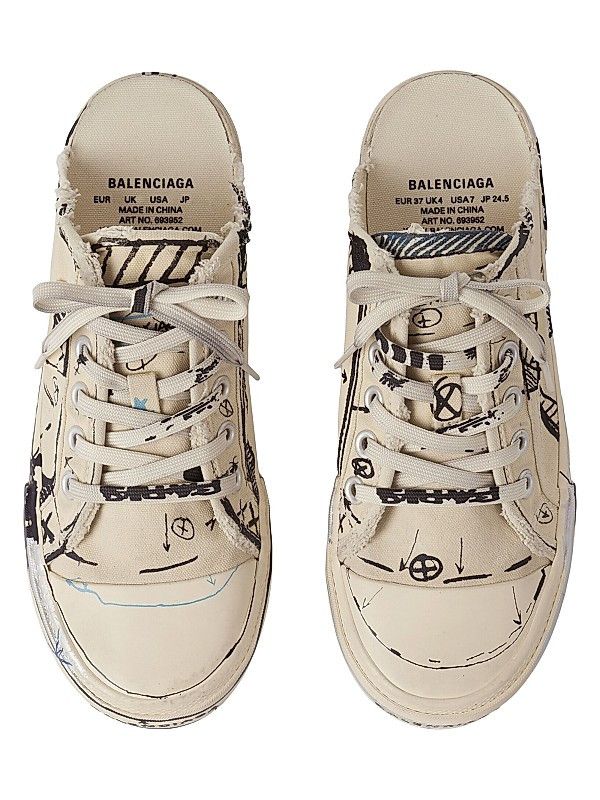 Balenciaga Paris Low Top Sketch Sneakers Mules in Beige Size US 6 / EU 39 - 3 Thumbnail