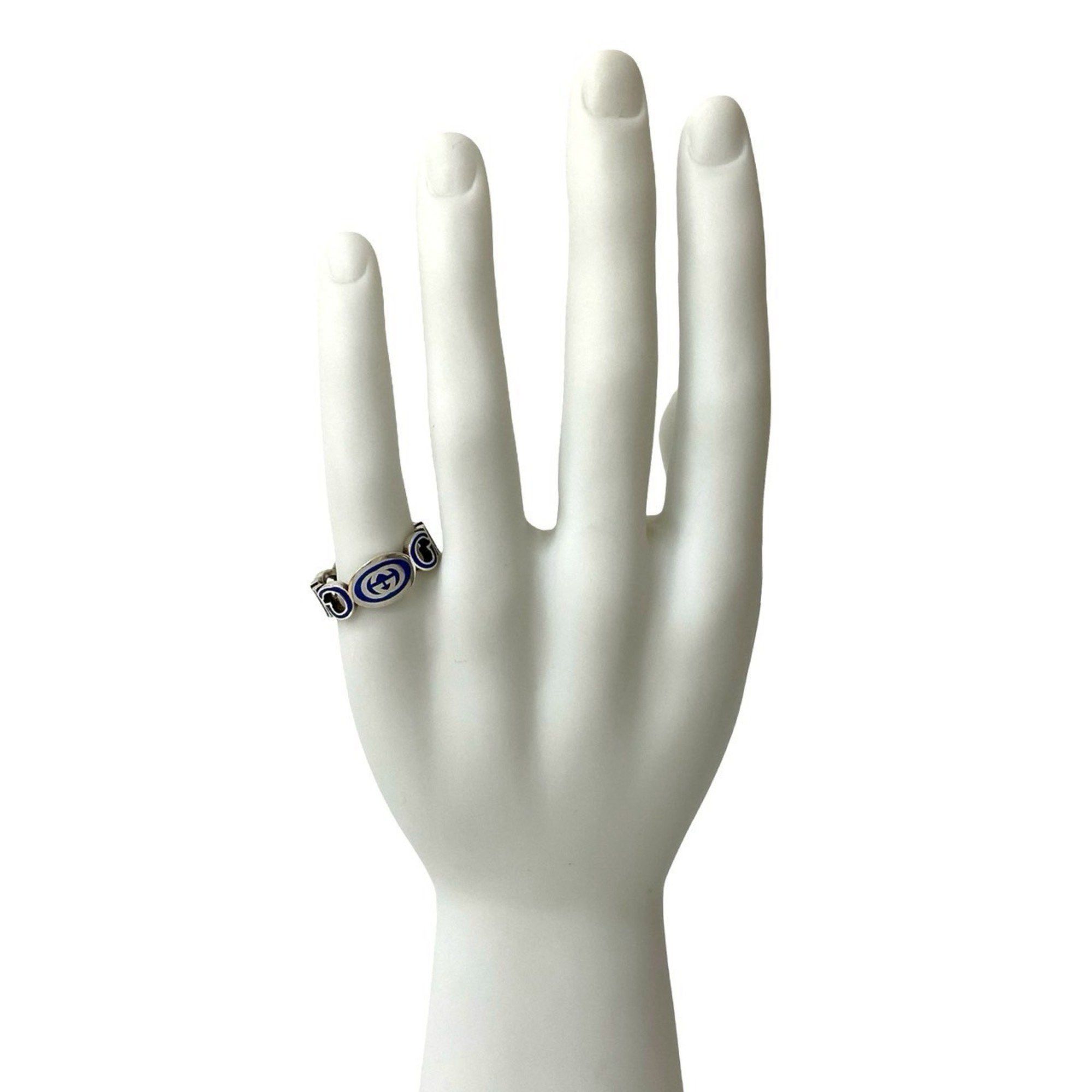Gucci GUCCI Interlocking G Enamel Ring in Silver 925, Men's Silver/Blue, 56306 Size ONE SIZE - 2 Thumbnail