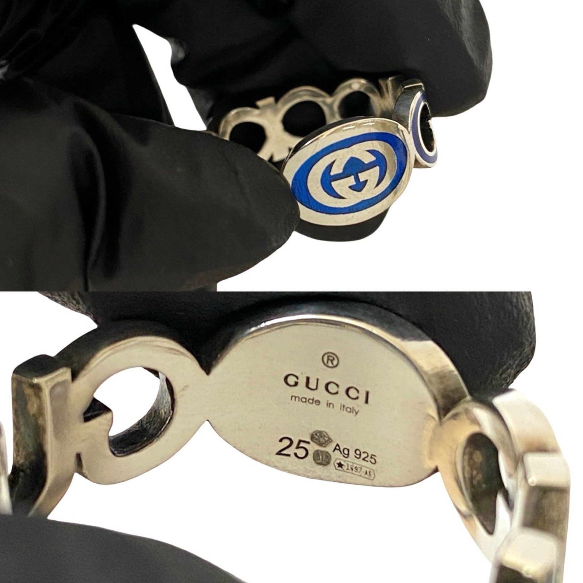 Gucci GUCCI Interlocking G Enamel Ring in Silver 925, Men's Silver/Blue, 56306 Size ONE SIZE - 3 Thumbnail