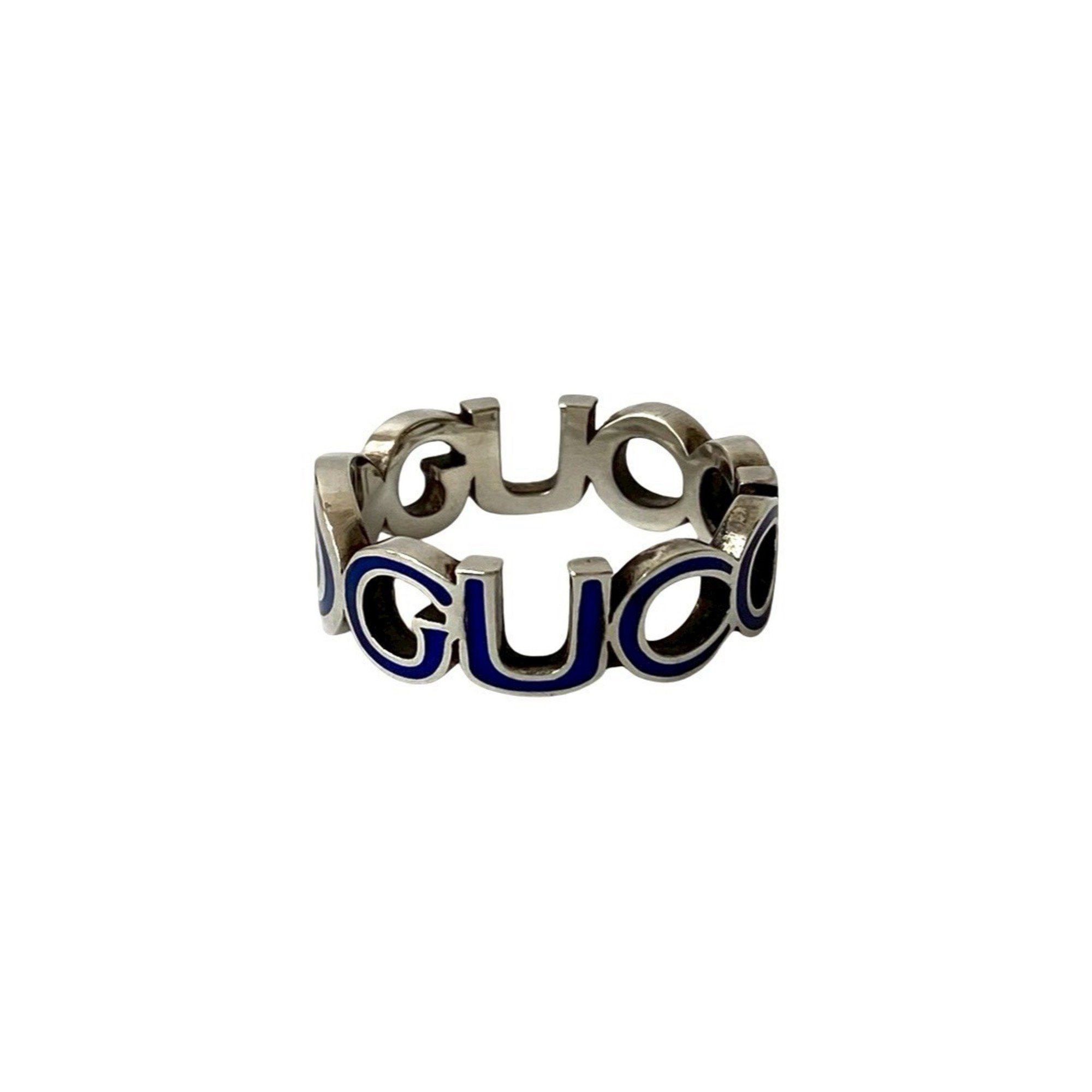 Gucci GUCCI Interlocking G Enamel Ring in Silver 925, Men's Silver/Blue, 56306 Size ONE SIZE - 4 Thumbnail
