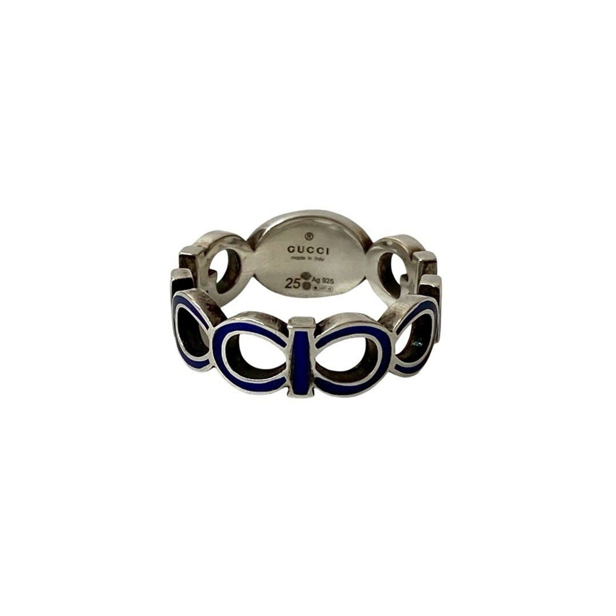 Gucci GUCCI Interlocking G Enamel Ring in Silver 925, Men's Silver/Blue, 56306 Size ONE SIZE - 6 Thumbnail