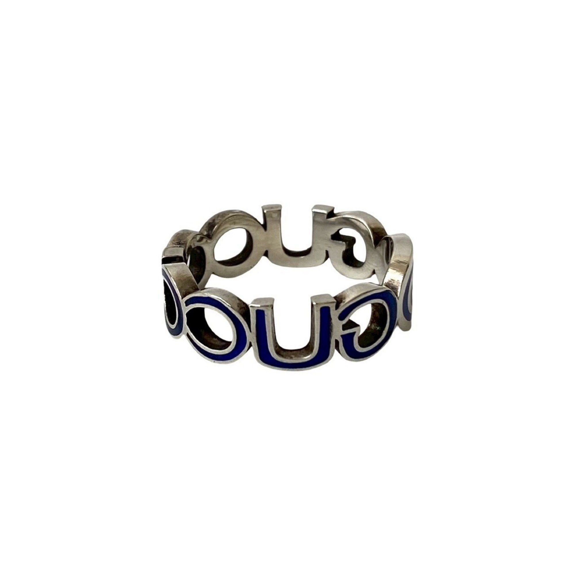 Gucci GUCCI Interlocking G Enamel Ring in Silver 925, Men's Silver/Blue, 56306 Size ONE SIZE - 5 Thumbnail