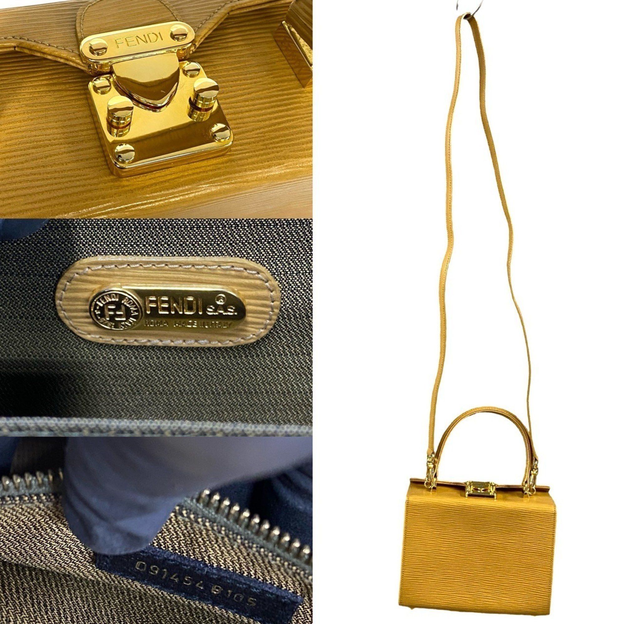 Fendi FENDI logo hardware, Epi leather, genuine leather 2-way mini handbag/shoulder bag/pouch, beige 53238 Size ONE SIZE - 3 Thumbnail