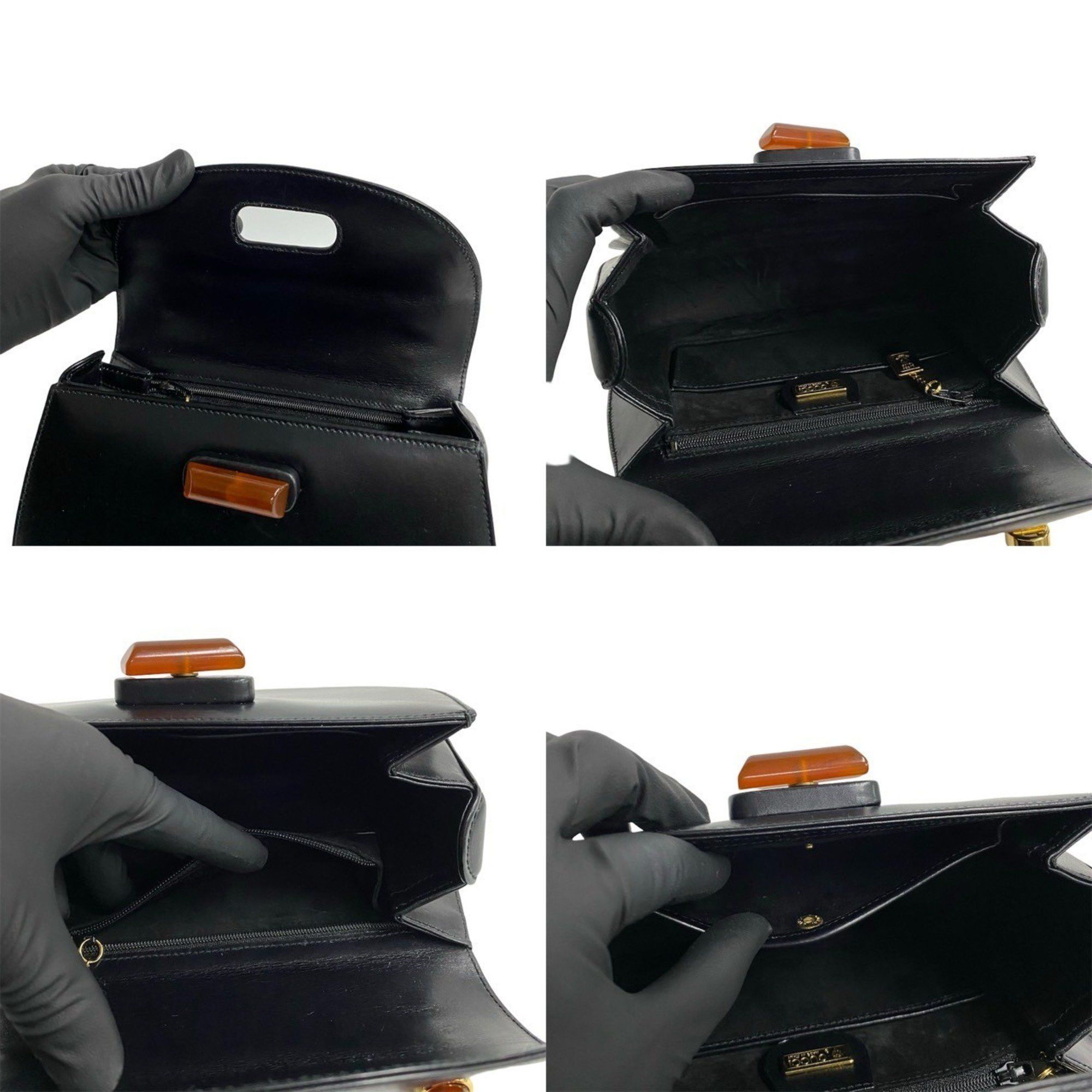Gucci GUCCI Old Gucci Turnlock Leather Genuine Handbag Mini Tote Bag Black 41525 Size ONE SIZE - 8 Thumbnail