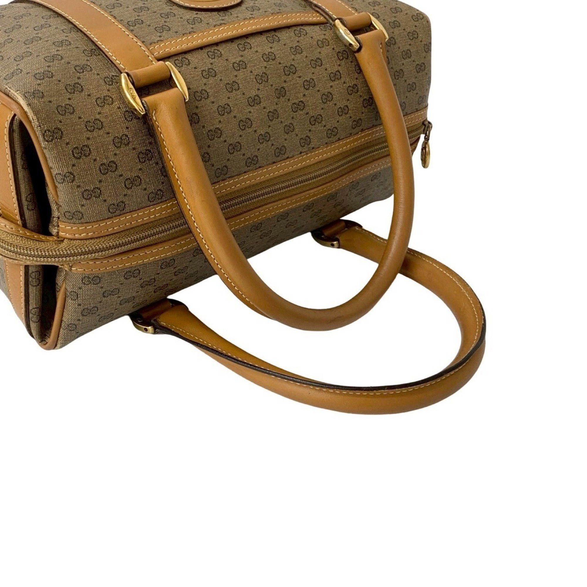 Gucci GUCCI Old Gucci Micro GG Logo Leather Handbag/Mini Boston Bag in Camel (33618) Size ONE SIZE - 4 Thumbnail