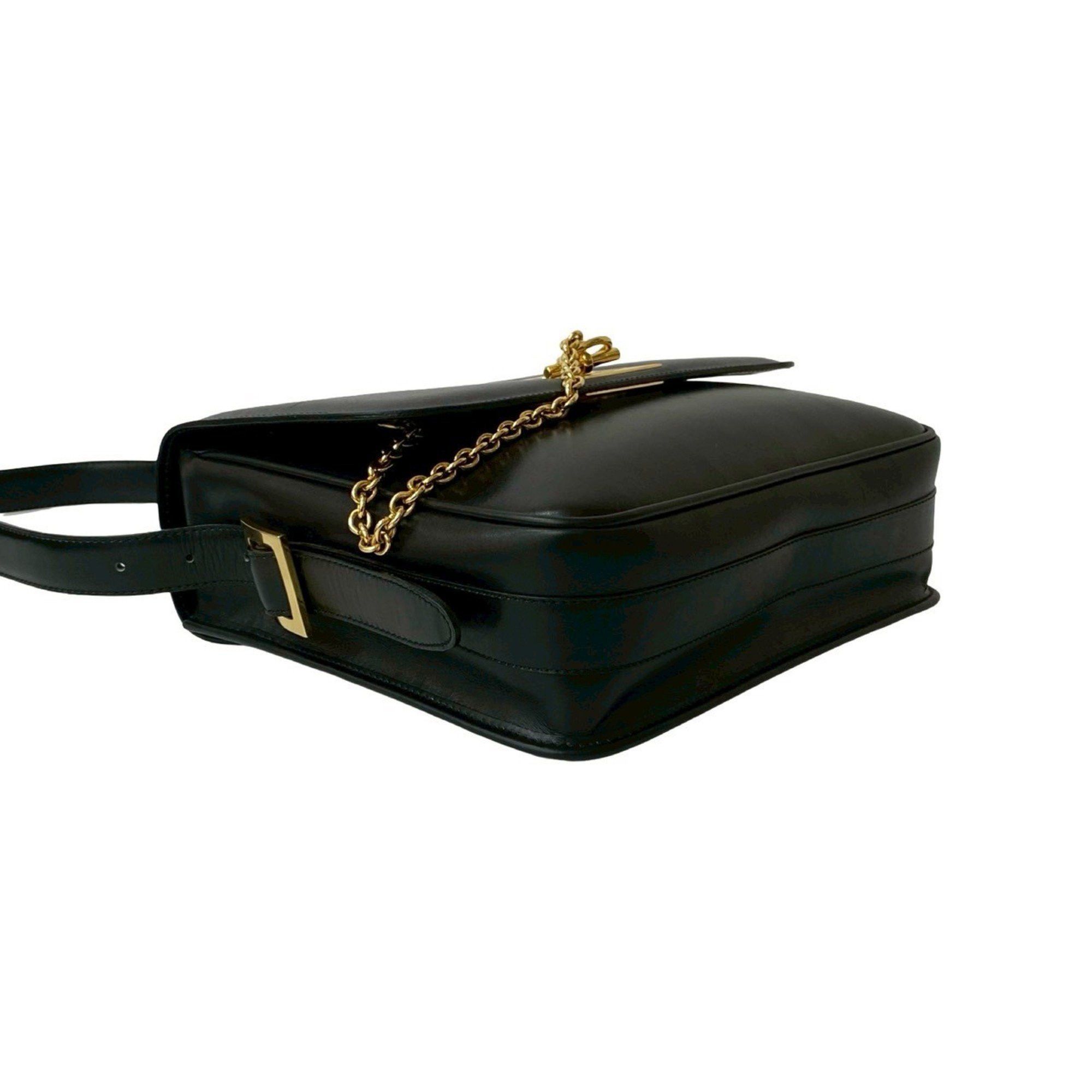 Celine CELINE 20527: Black calfskin leather shoulder bag with logo ring and hardware. Size ONE SIZE - 7 Thumbnail
