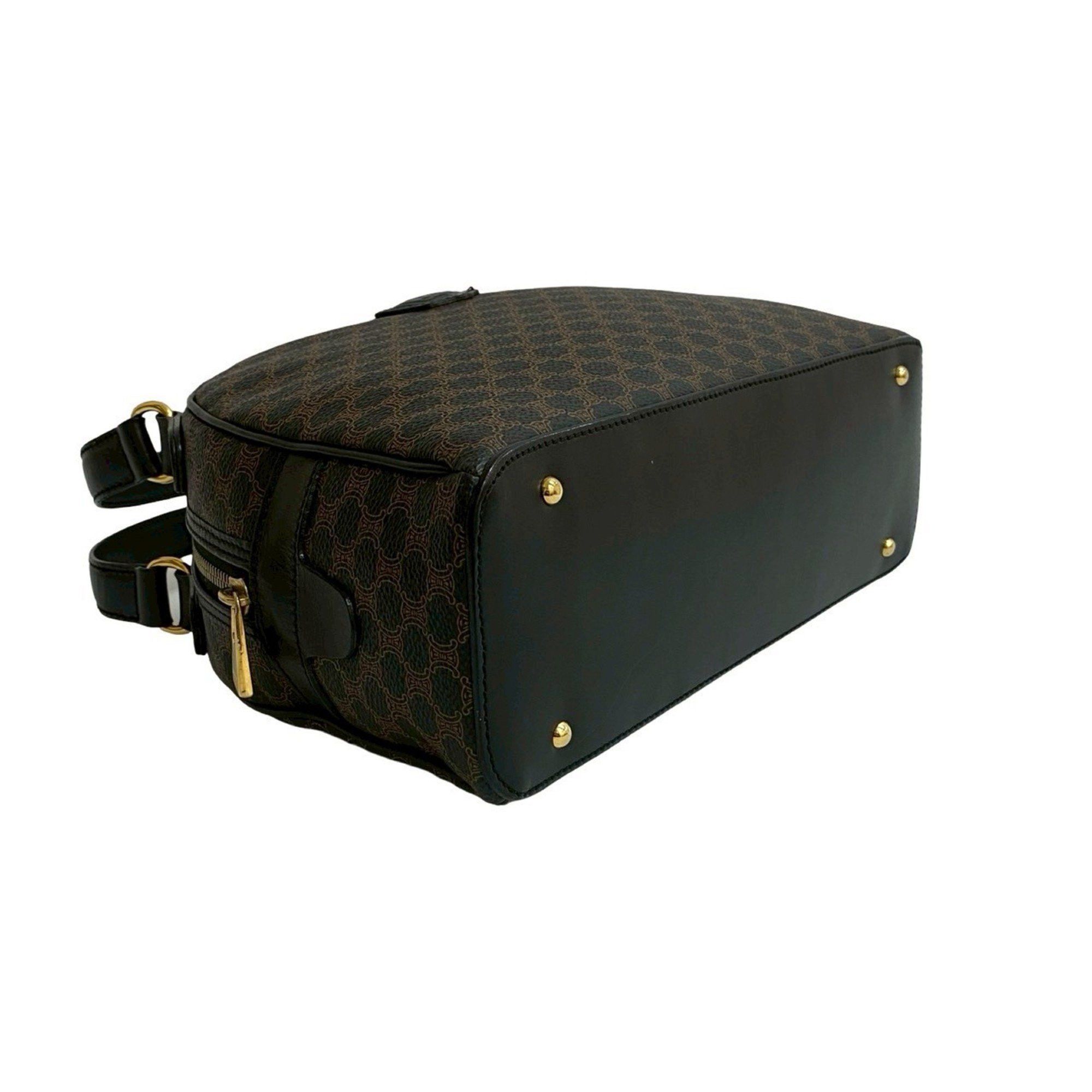 CELINE Macadam Blason Triomphe Leather Handbag/Mini Boston Bag, Black, 39867