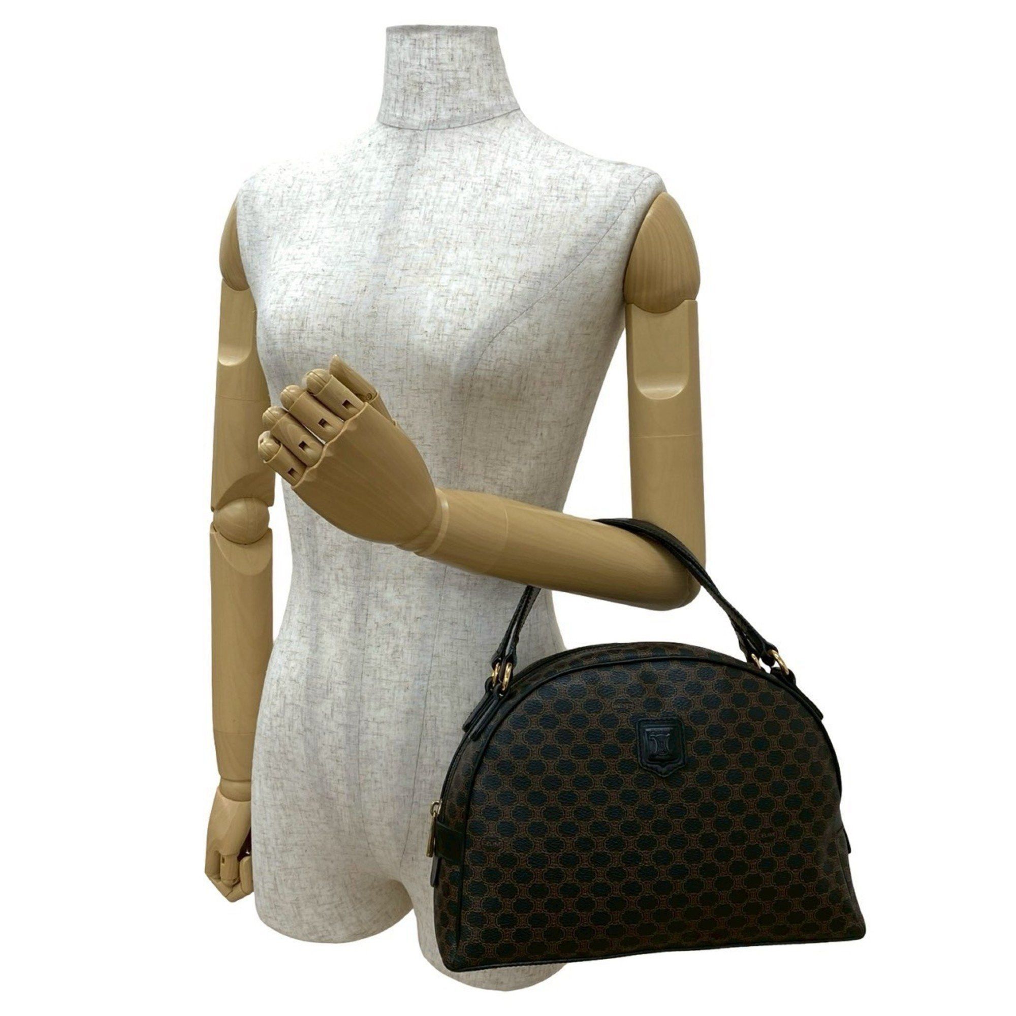 CELINE Macadam Blason Triomphe Leather Handbag/Mini Boston Bag, Black, 39867