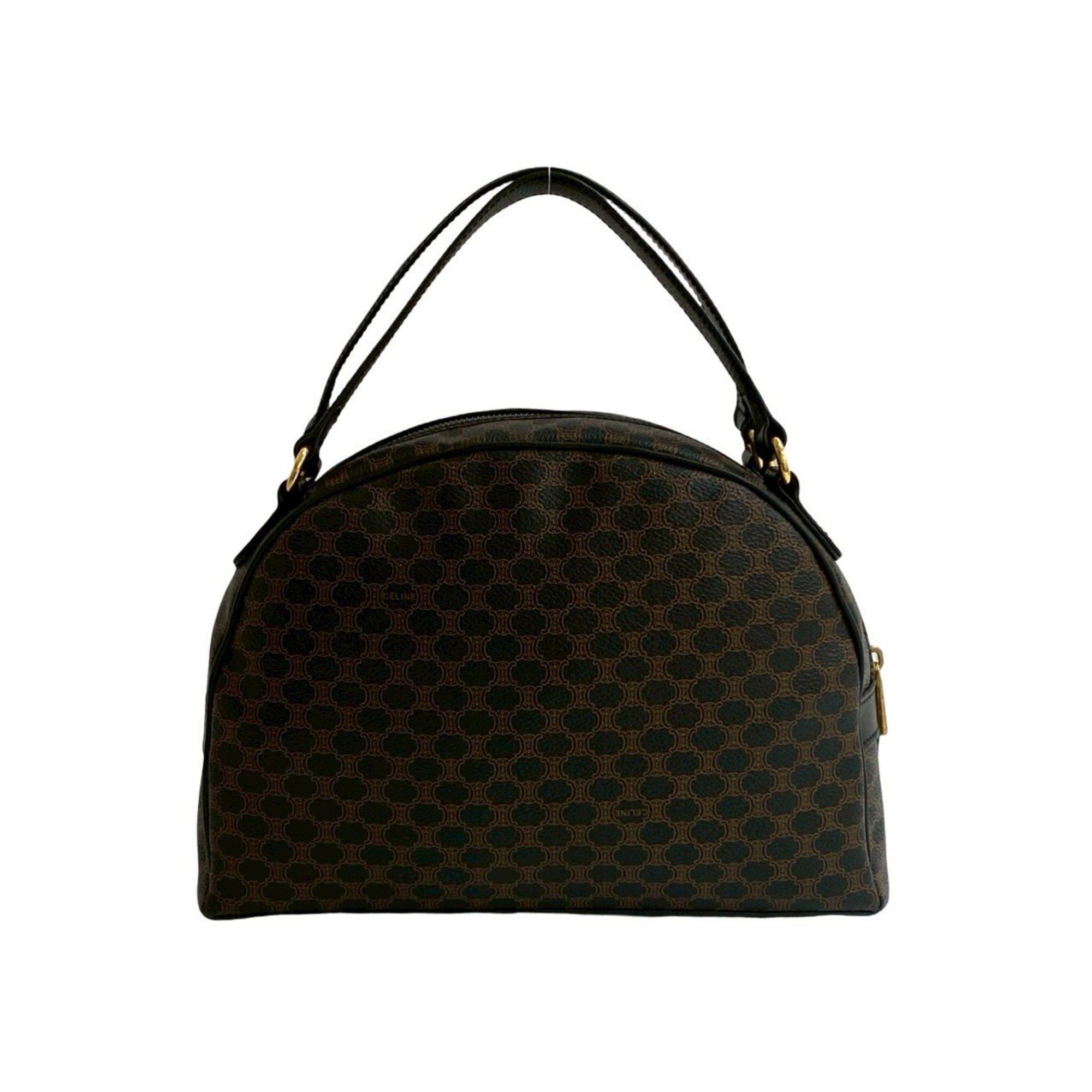 CELINE Macadam Blason Triomphe Leather Handbag/Mini Boston Bag, Black, 39867