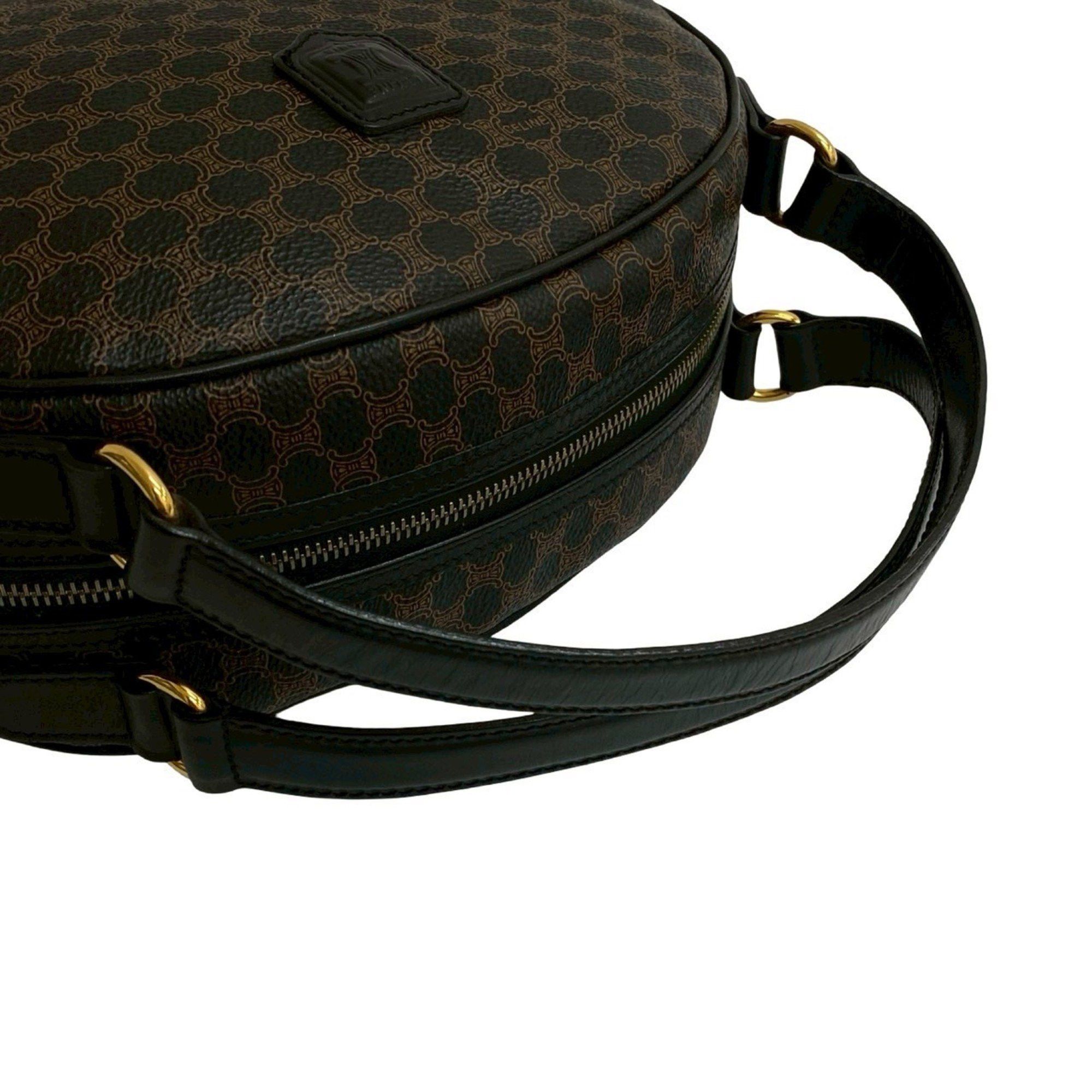 CELINE Macadam Blason Triomphe Leather Handbag/Mini Boston Bag, Black, 39867