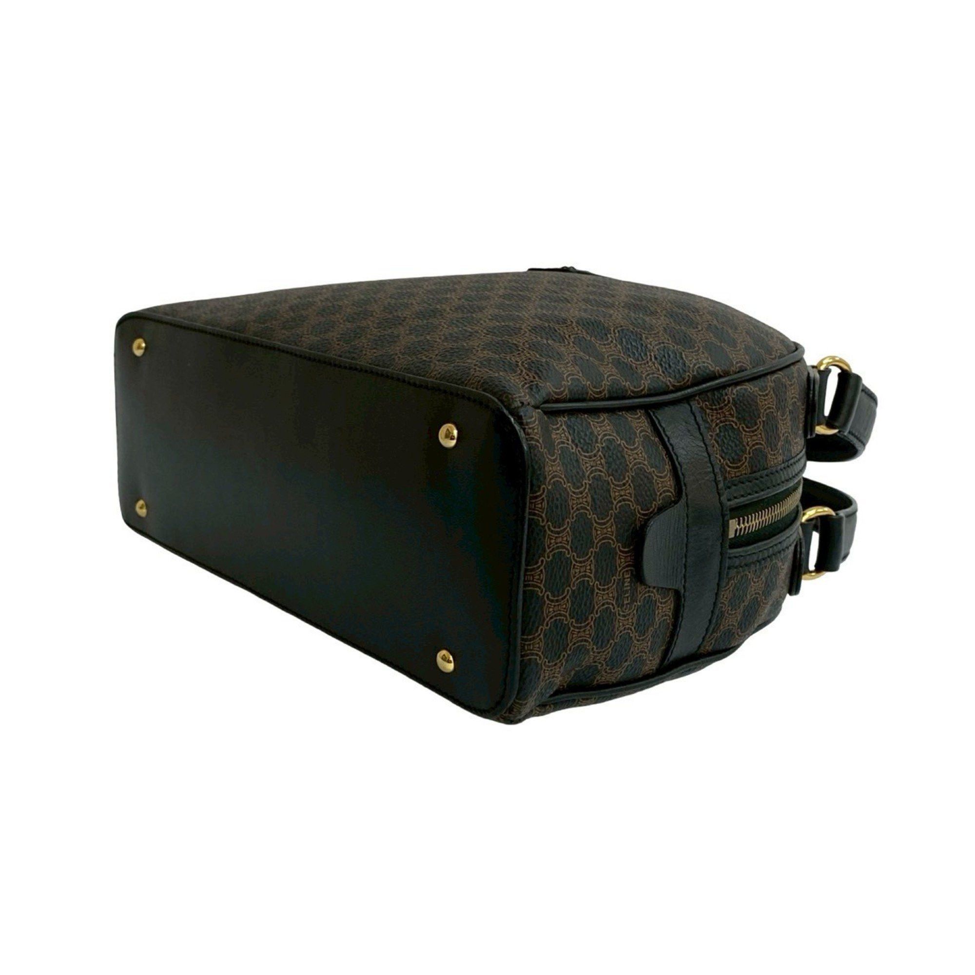 CELINE Macadam Blason Triomphe Leather Handbag/Mini Boston Bag, Black, 39867