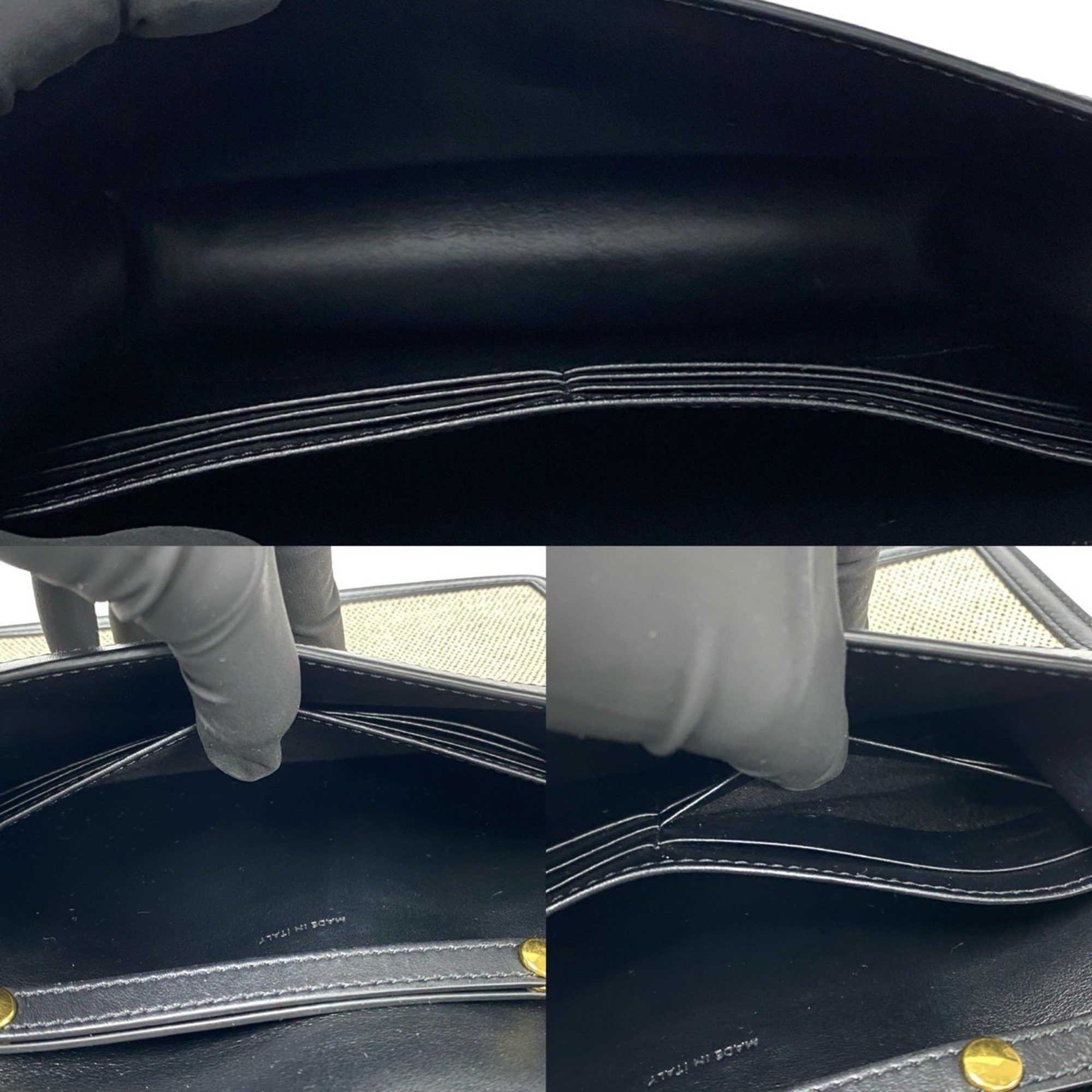 CELINE Triomphe Chain Shoulder Bag in Canvas and Leather, Mini Pochette, Black Ivory, 37007