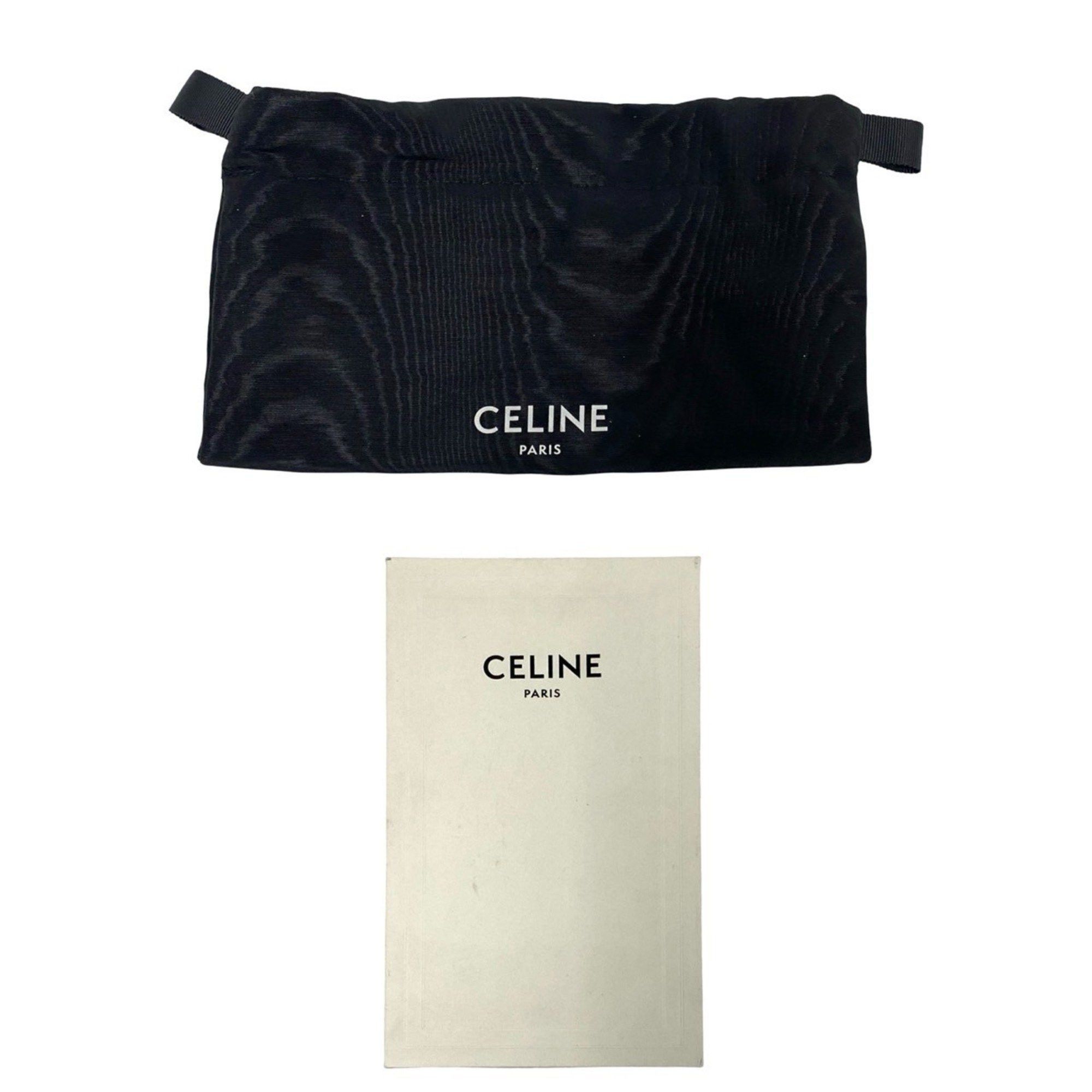 CELINE Triomphe Chain Shoulder Bag in Canvas and Leather, Mini Pochette, Black Ivory, 37007