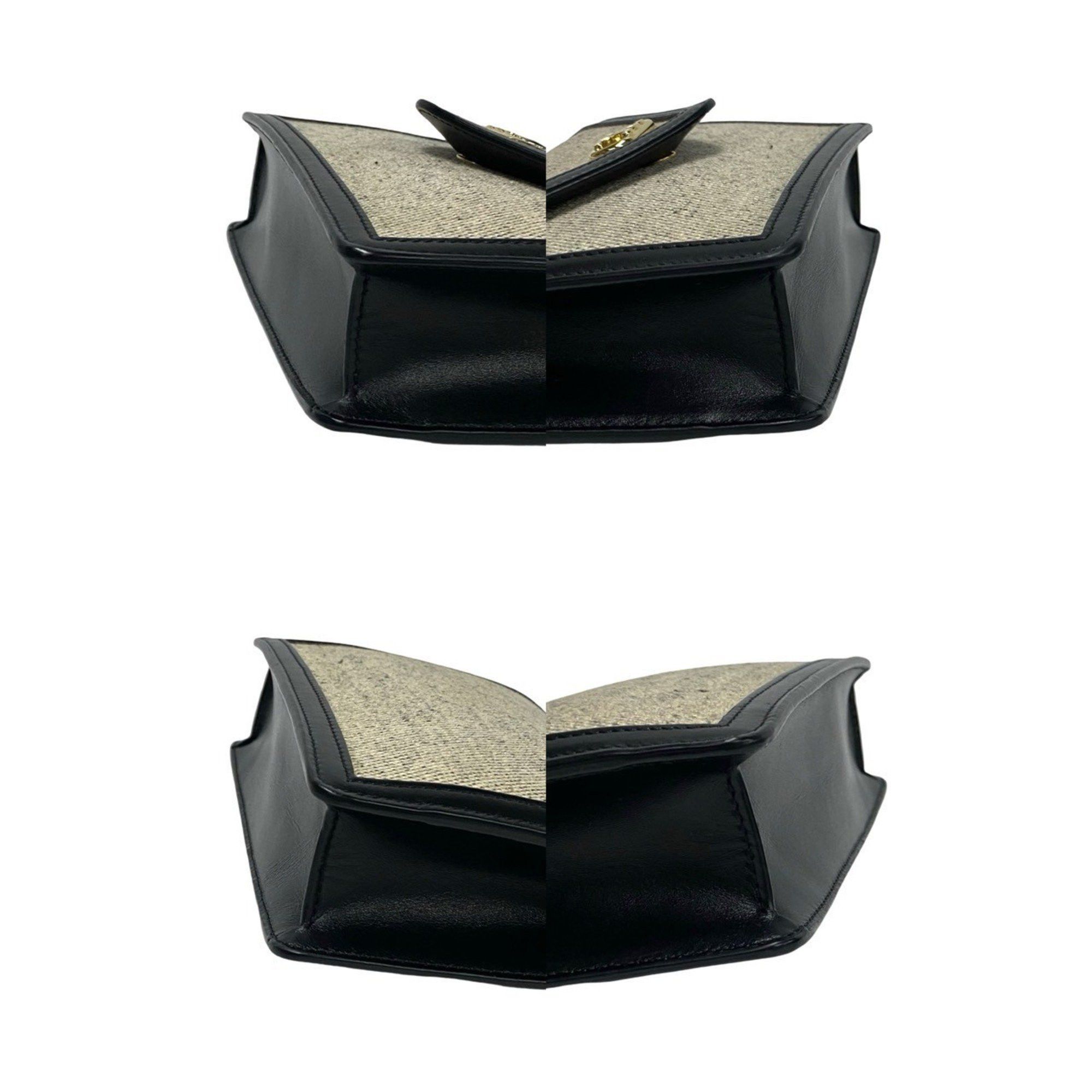 CELINE Triomphe Chain Shoulder Bag in Canvas and Leather, Mini Pochette, Black Ivory, 37007