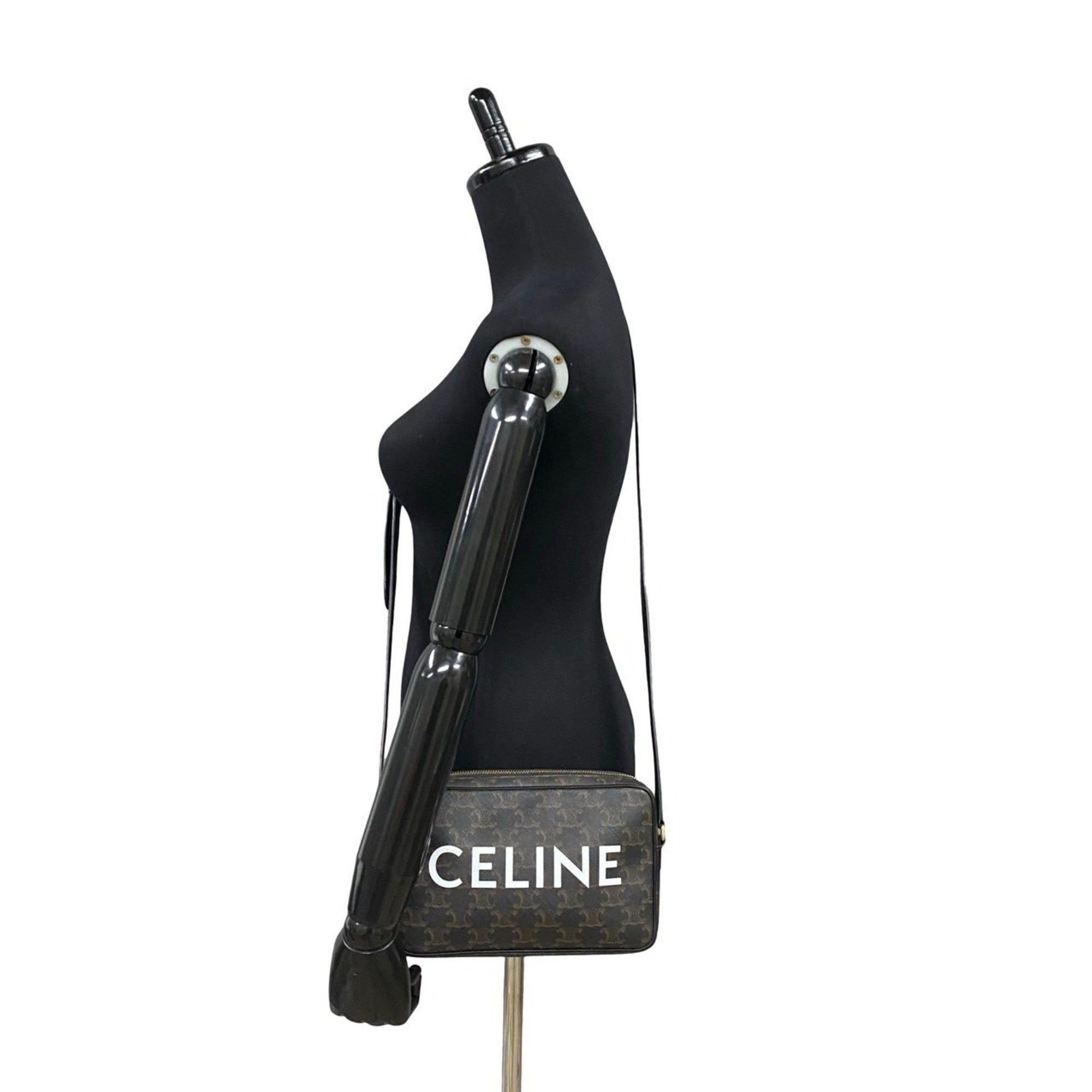 Celine CELINE Triomphe Messenger Medium Leather Mini Shoulder Bag Pochette Black 33540 Size ONE SIZE - 2 Thumbnail