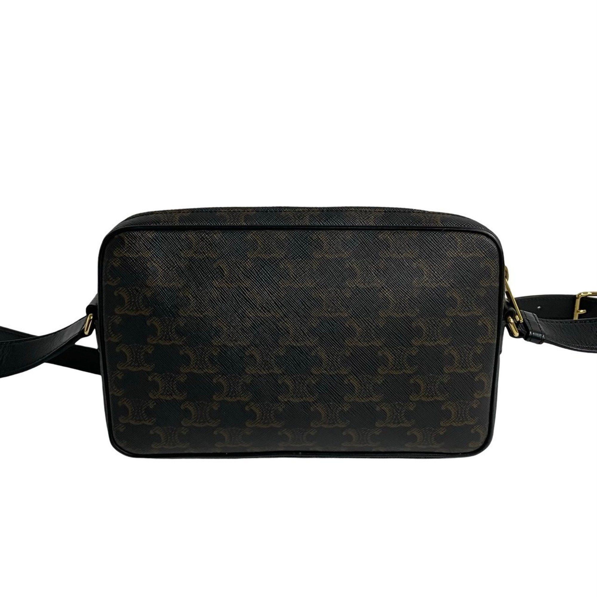 Celine CELINE Triomphe Messenger Medium Leather Mini Shoulder Bag Pochette Black 33540 Size ONE SIZE - 4 Thumbnail