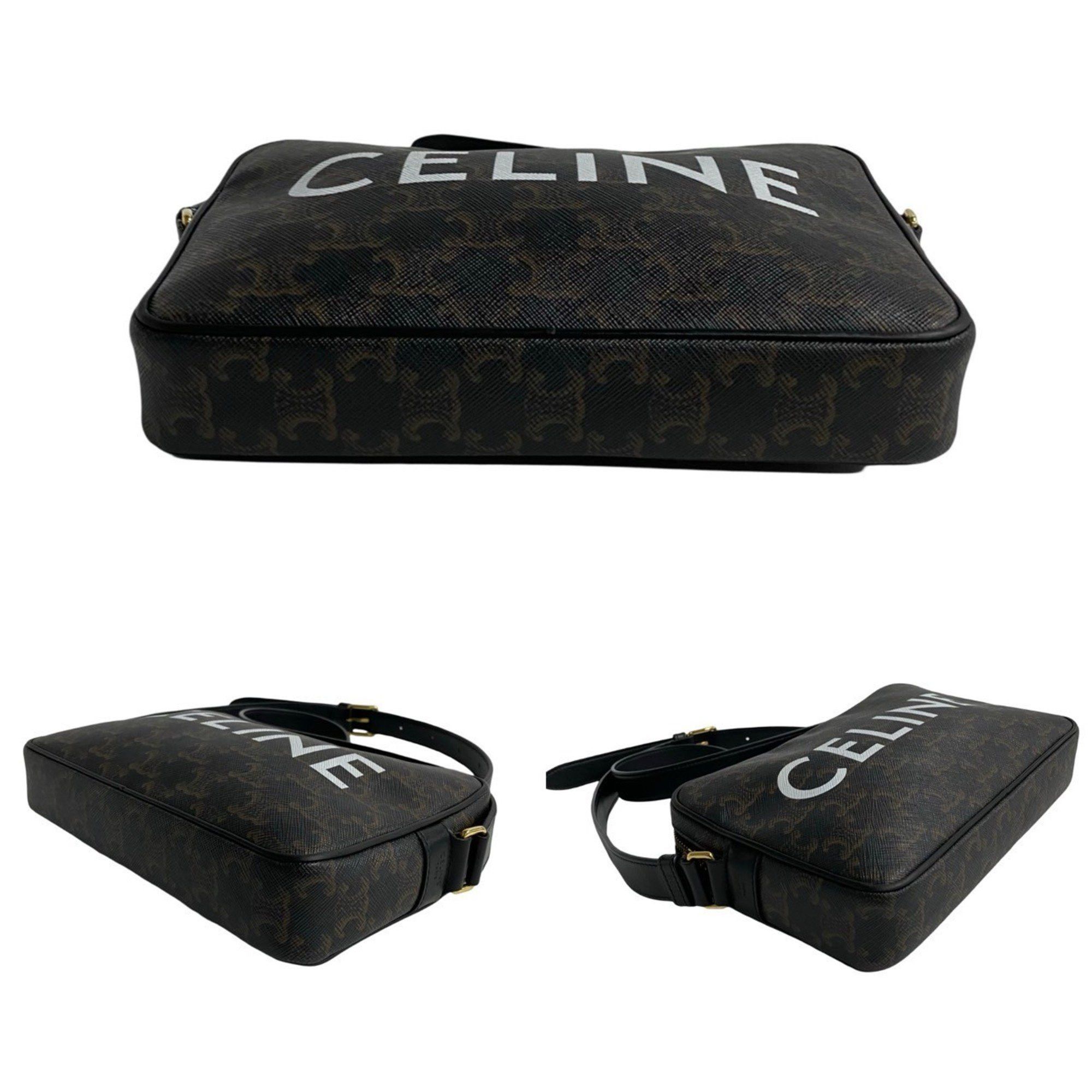 Celine CELINE Triomphe Messenger Medium Leather Mini Shoulder Bag Pochette Black 33540 Size ONE SIZE - 6 Thumbnail