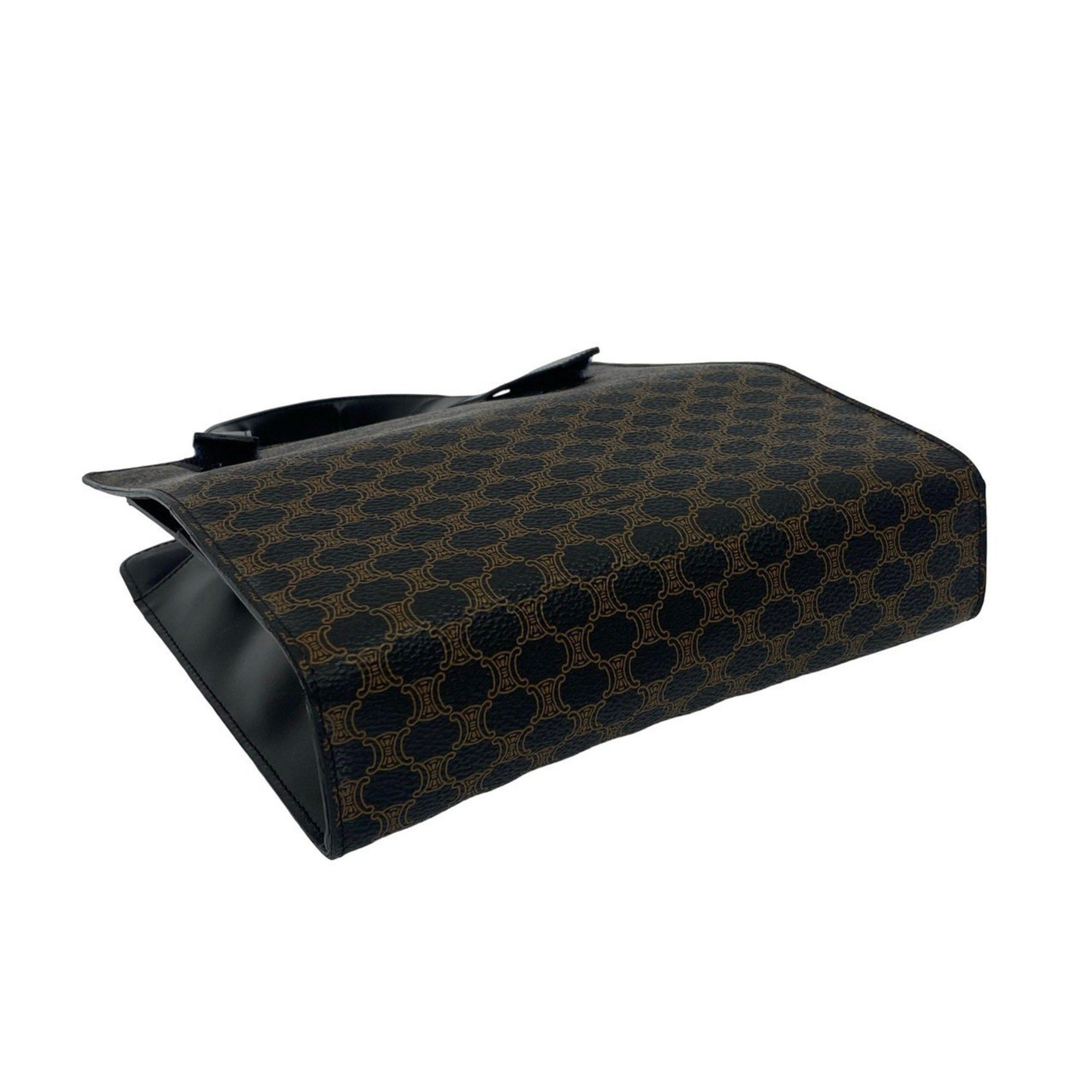 Celine CELINE Macadam Blason Pattern Leather Handbag/Mini Tote Bag in Black and Brown (31663) Size ONE SIZE - 6 Thumbnail