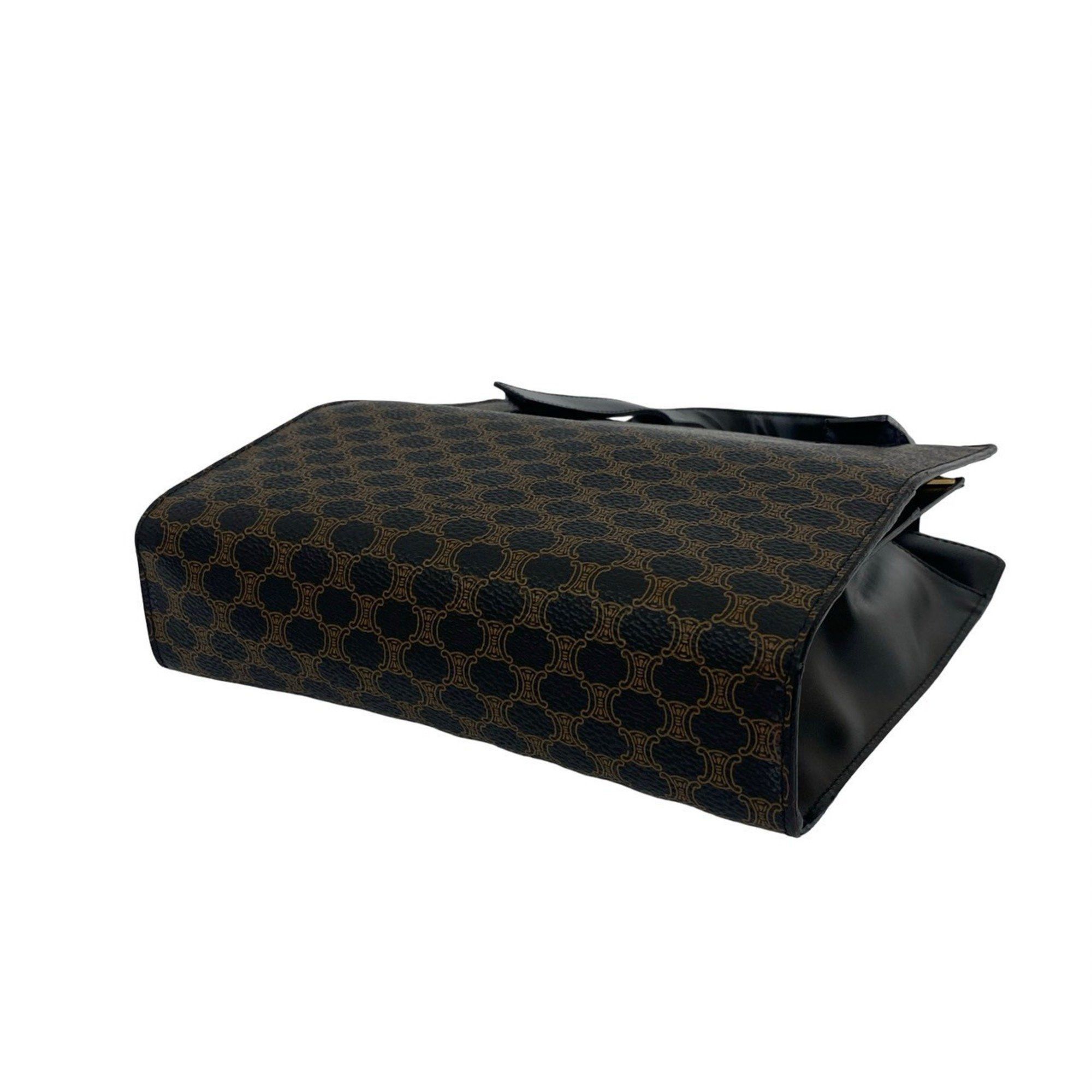 Celine CELINE Macadam Blason Pattern Leather Handbag/Mini Tote Bag in Black and Brown (31663) Size ONE SIZE - 7 Thumbnail