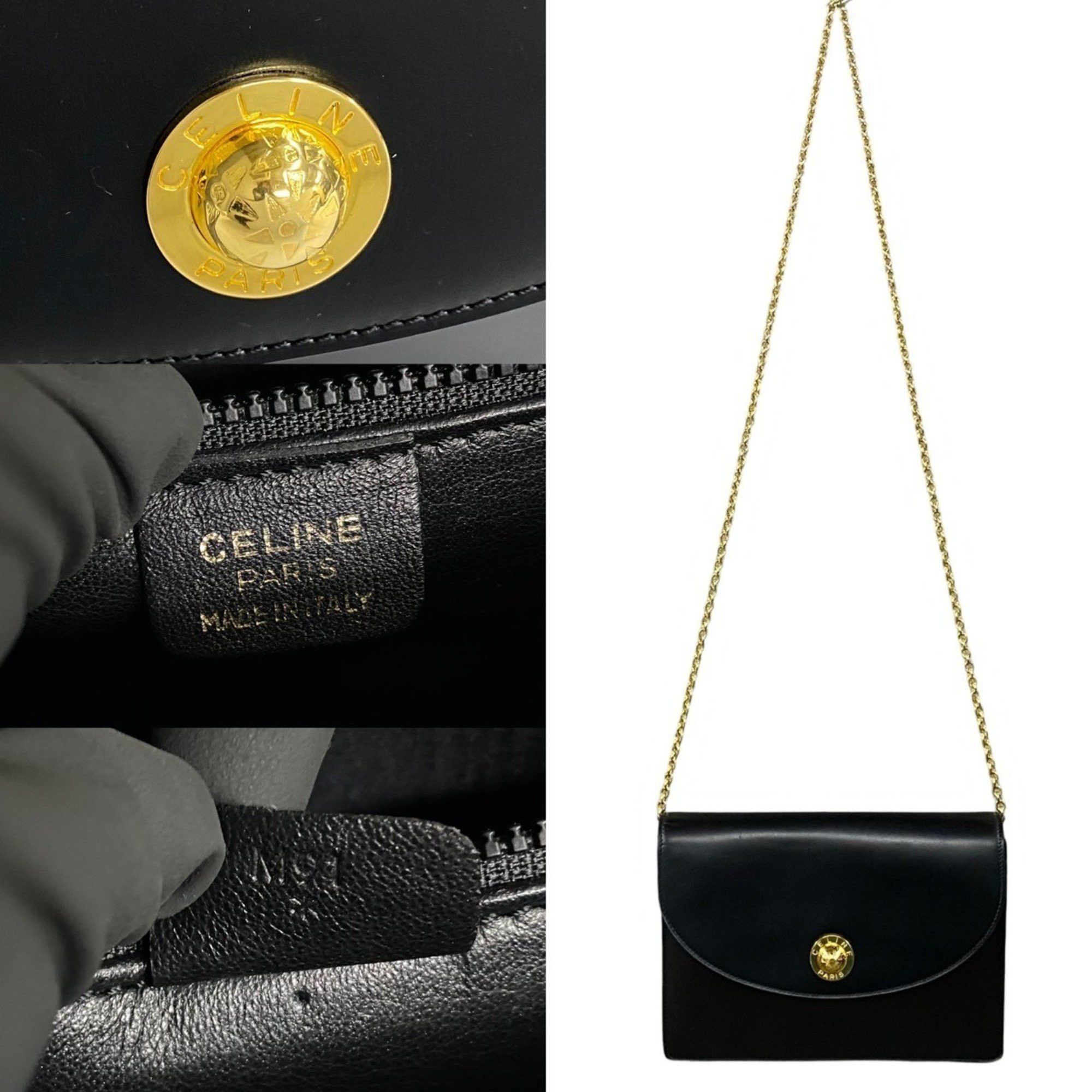 Celine CELINE Star Ball Logo Metal Hardware Leather Chain Mini Shoulder Bag Pochette Black 27434 Size ONE SIZE - 3 Thumbnail