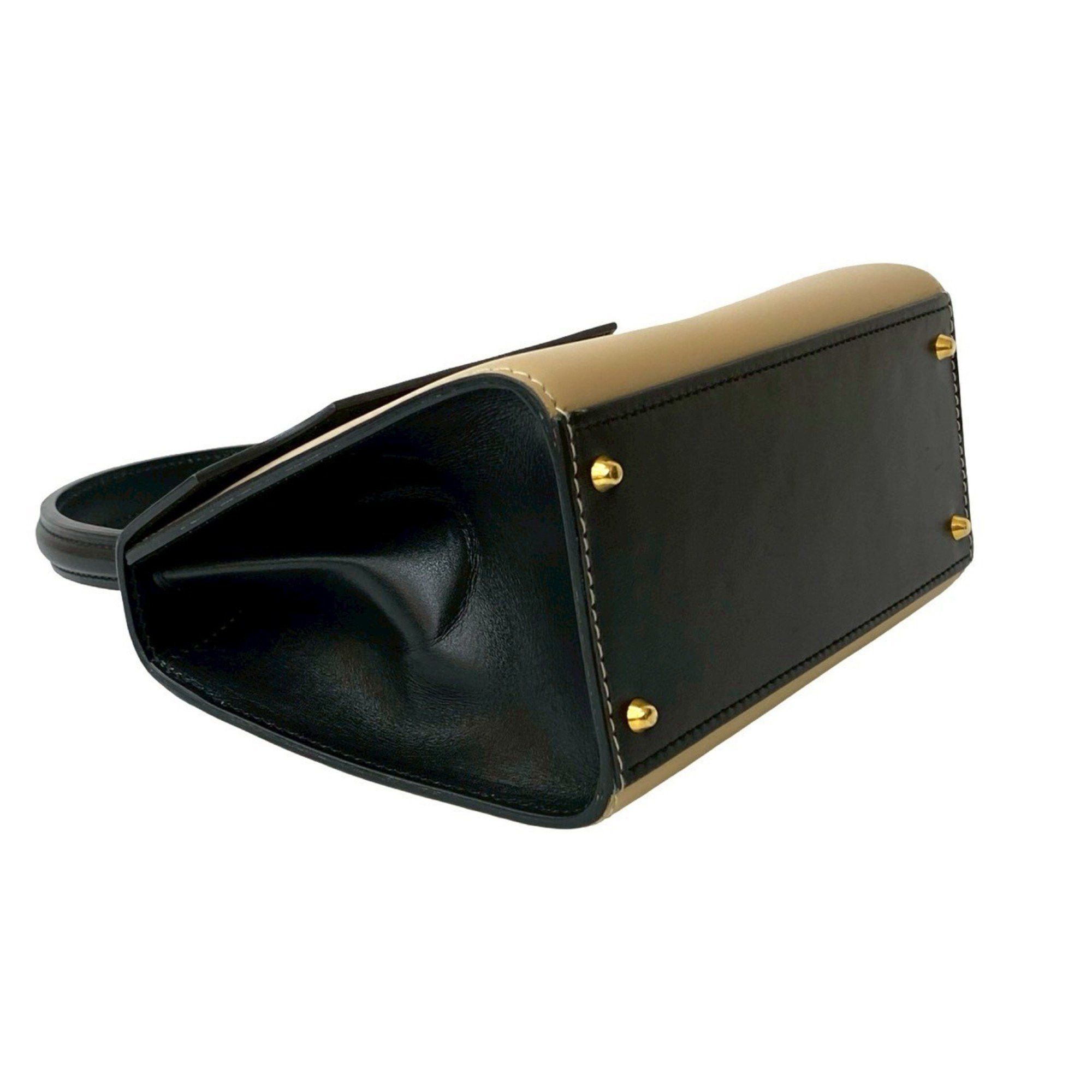 Celine CELINE Circle Logo Hardware Calfskin Leather 2-Way Handbag/Shoulder Bag Black/Beige 32523 Size ONE SIZE - 7 Thumbnail