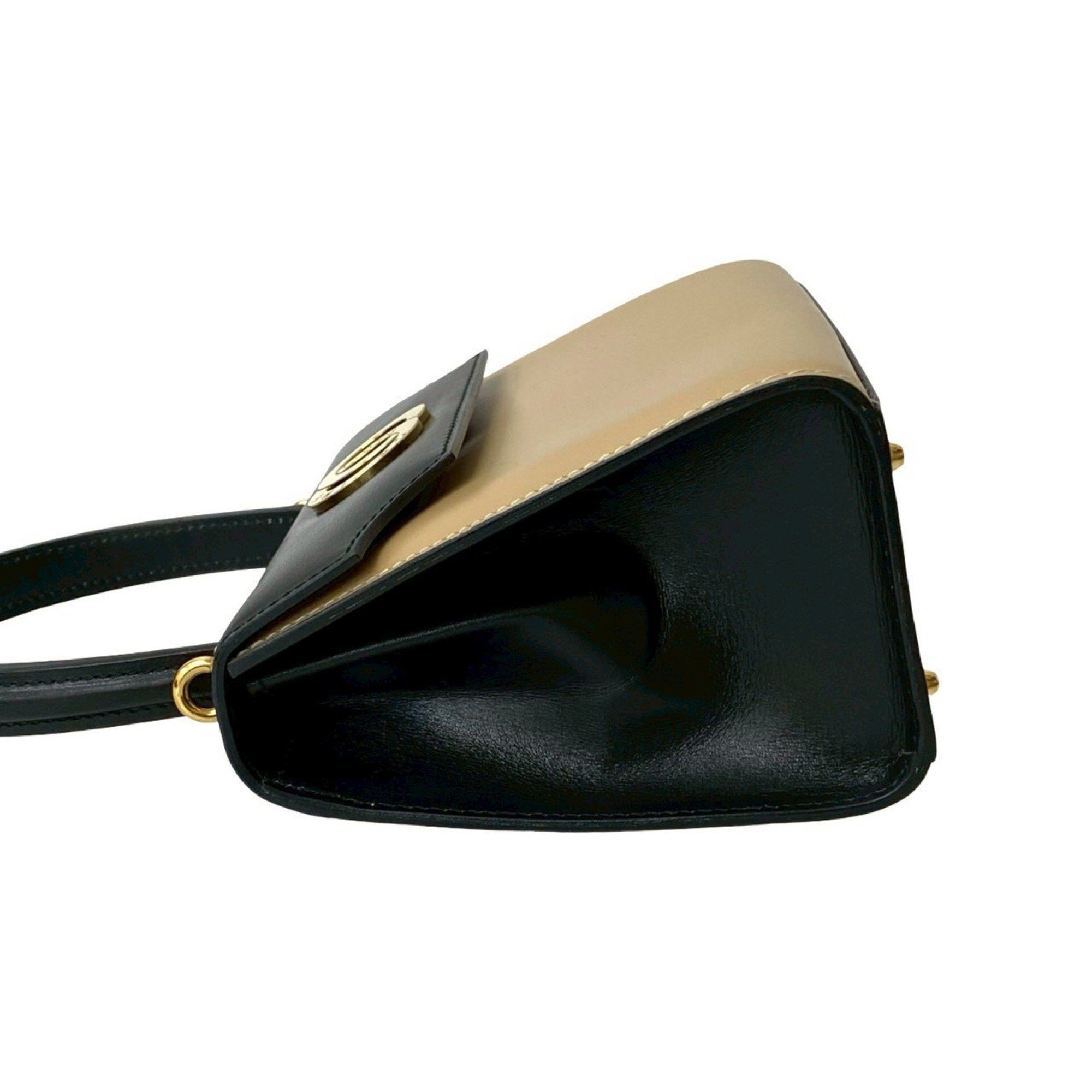 Celine CELINE Circle Logo Hardware Calfskin Leather 2-Way Handbag/Shoulder Bag Black/Beige 32523 Size ONE SIZE - 5 Thumbnail