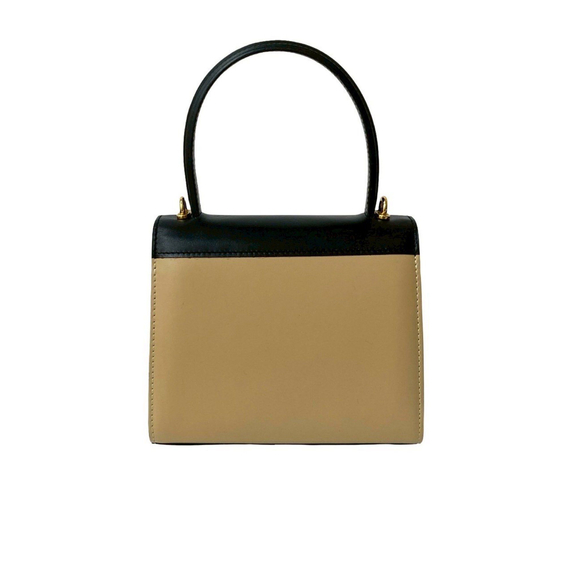 Celine CELINE Circle Logo Hardware Calfskin Leather 2-Way Handbag/Shoulder Bag Black/Beige 32523 Size ONE SIZE - 3 Thumbnail