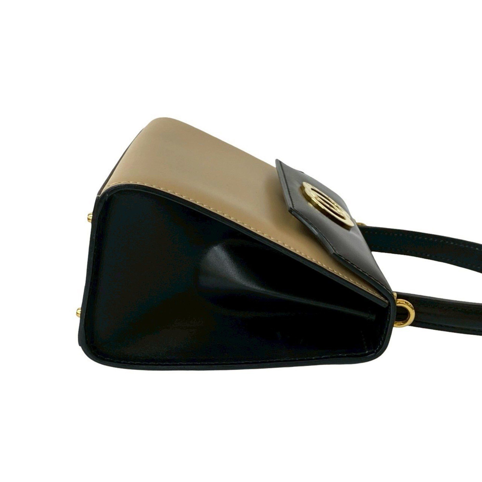 Celine CELINE Circle Logo Hardware Calfskin Leather 2-Way Handbag/Shoulder Bag Black/Beige 32523 Size ONE SIZE - 6 Thumbnail