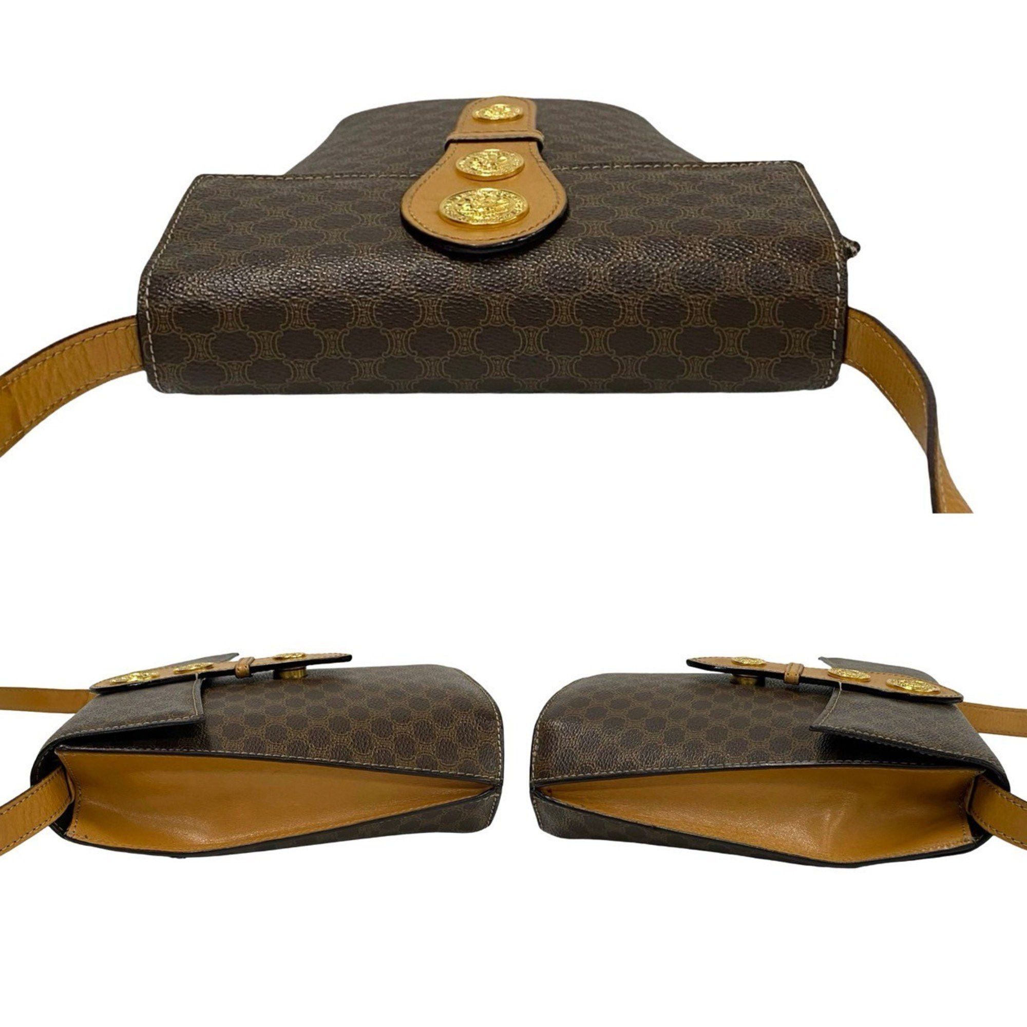 Celine CELINE Macadam Blason Triomphe Medal and Coin Motif Leather Shoulder Bag, Brown, 21720 Size ONE SIZE - 5 Thumbnail