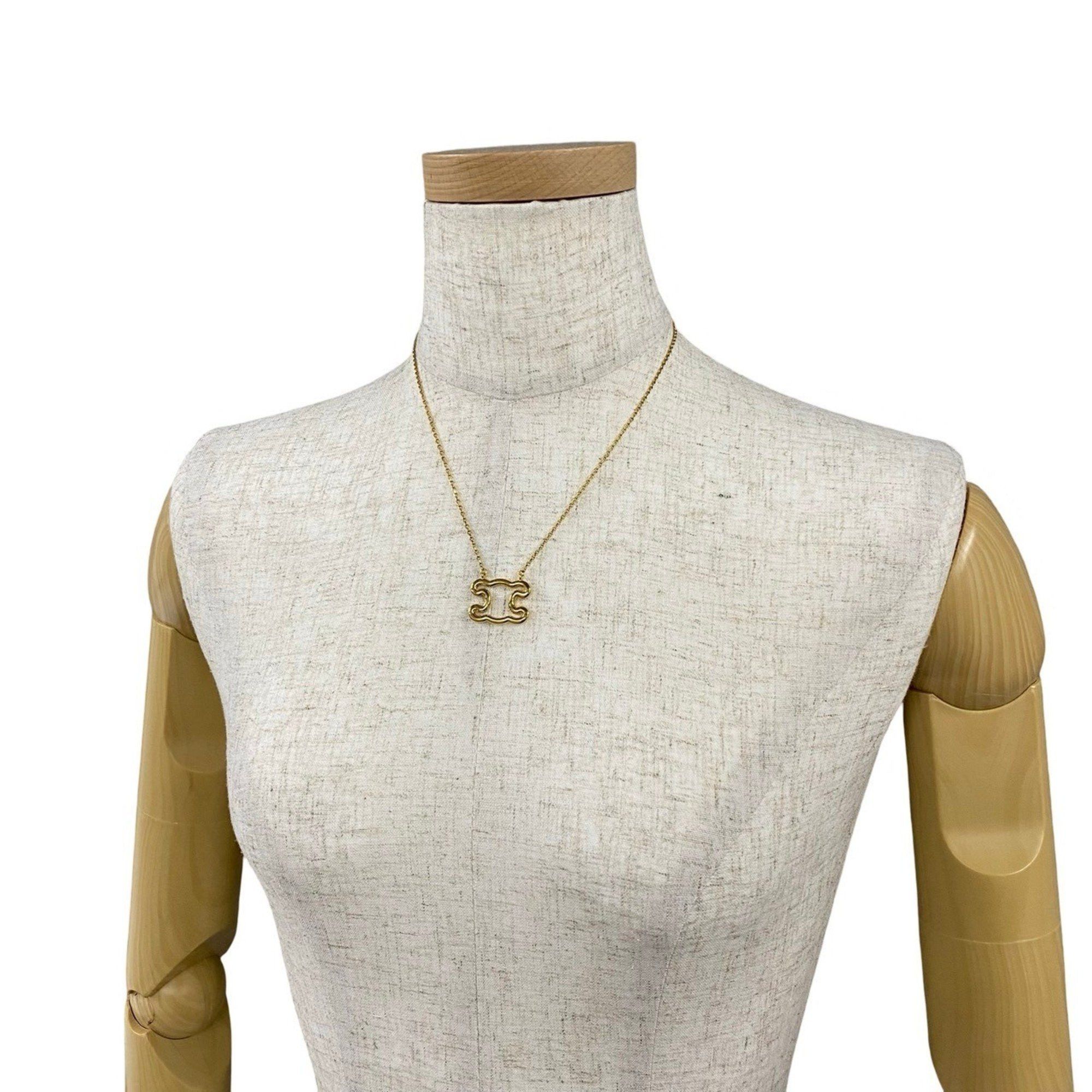 Celine CELINE Triomphe Logo Motif Frame Necklace Pendant Choker Accessory Gold 44139 Size ONE SIZE - 2 Thumbnail