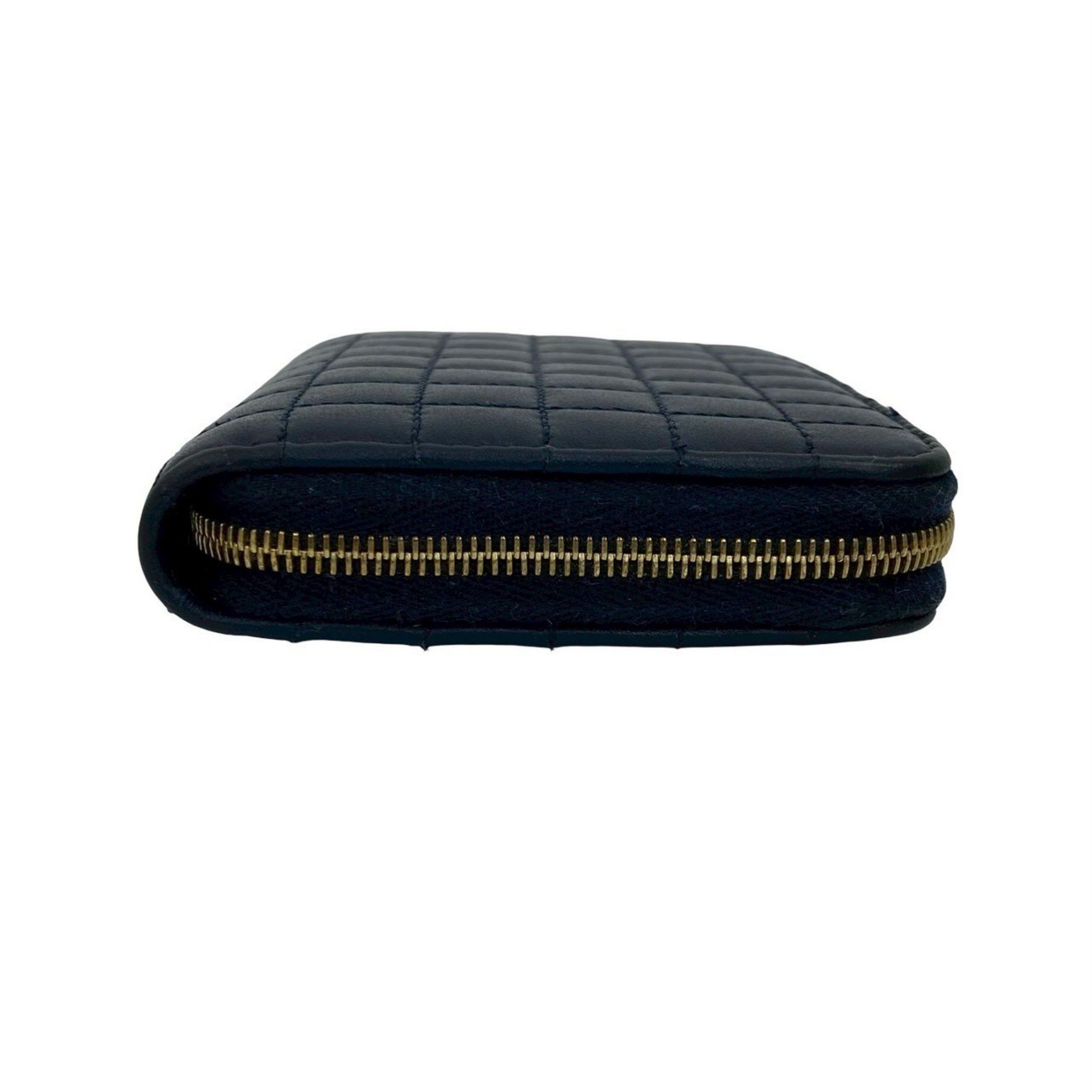 Celine CELINE C Charm Compact Wallet, Quilted Leather, Genuine Round Zip, Bifold Navy, 37267 Size ONE SIZE - 5 Thumbnail