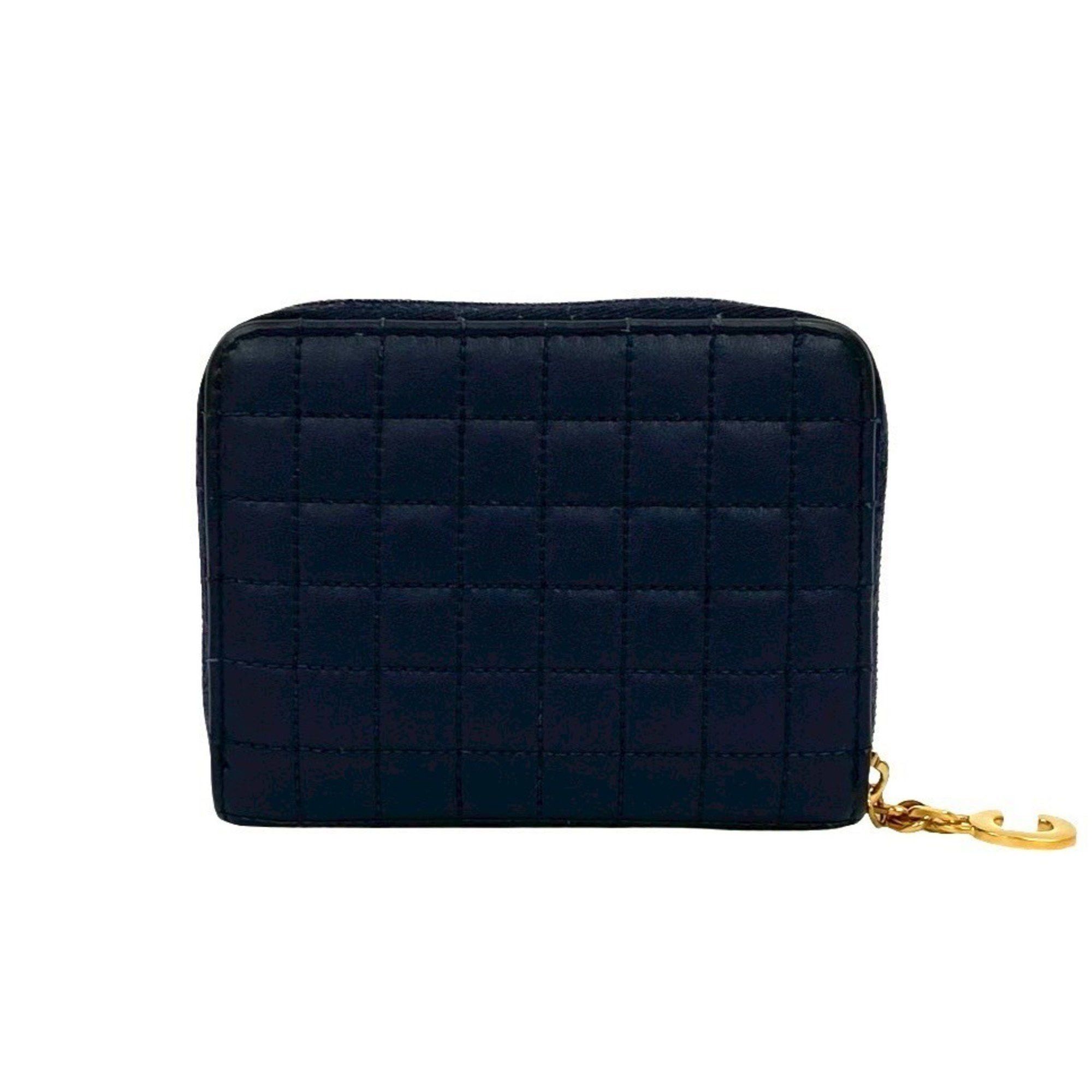 Celine CELINE C Charm Compact Wallet, Quilted Leather, Genuine Round Zip, Bifold Navy, 37267 Size ONE SIZE - 2 Thumbnail
