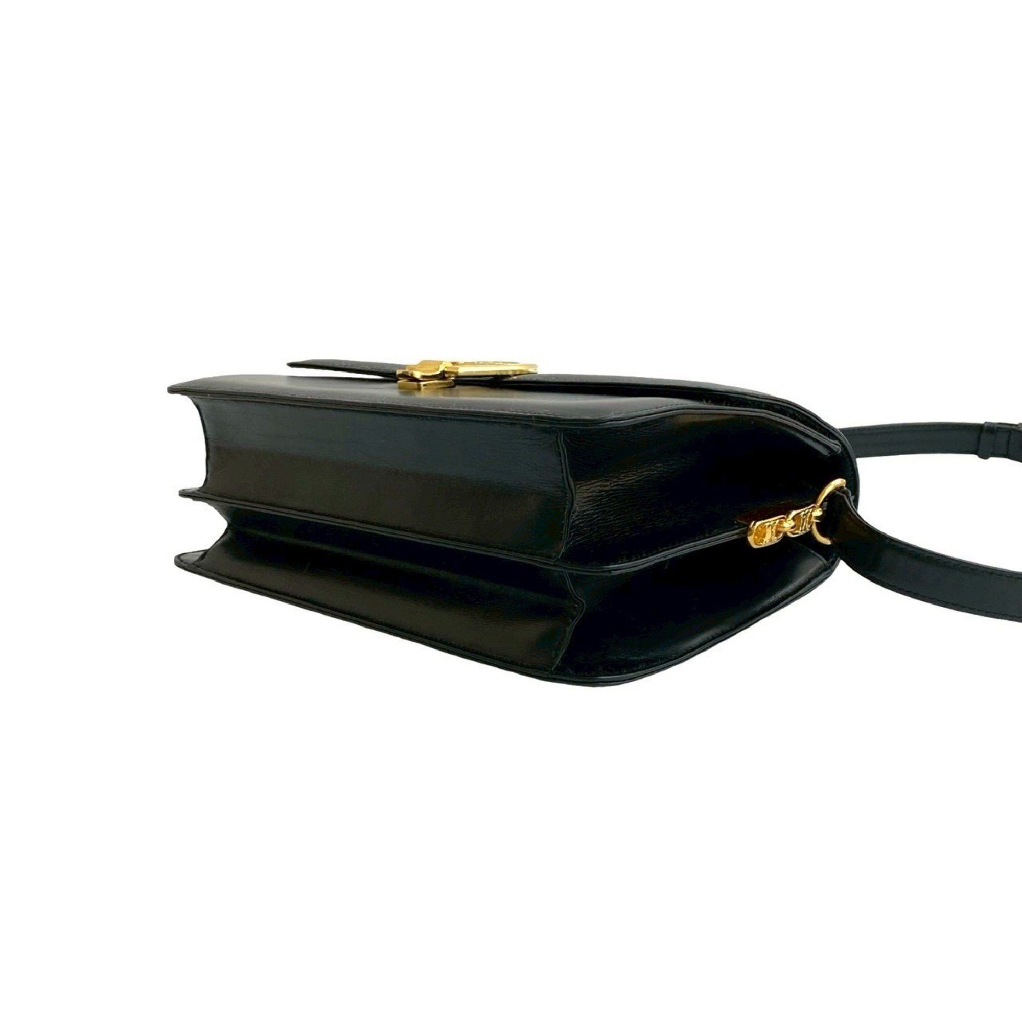 Celine CELINE Horseshoe Leather Semi-Shoulder Bag in Black (29577) Size ONE SIZE - 8 Thumbnail