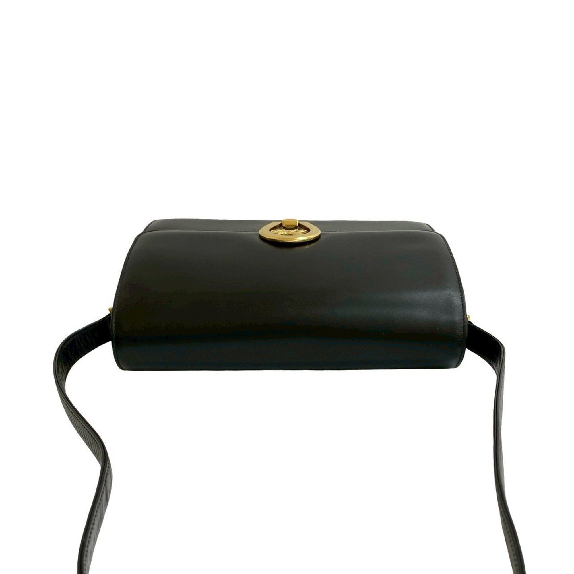 Celine CELINE Horseshoe Leather Semi-Shoulder Bag in Black (29577) Size ONE SIZE - 4 Thumbnail
