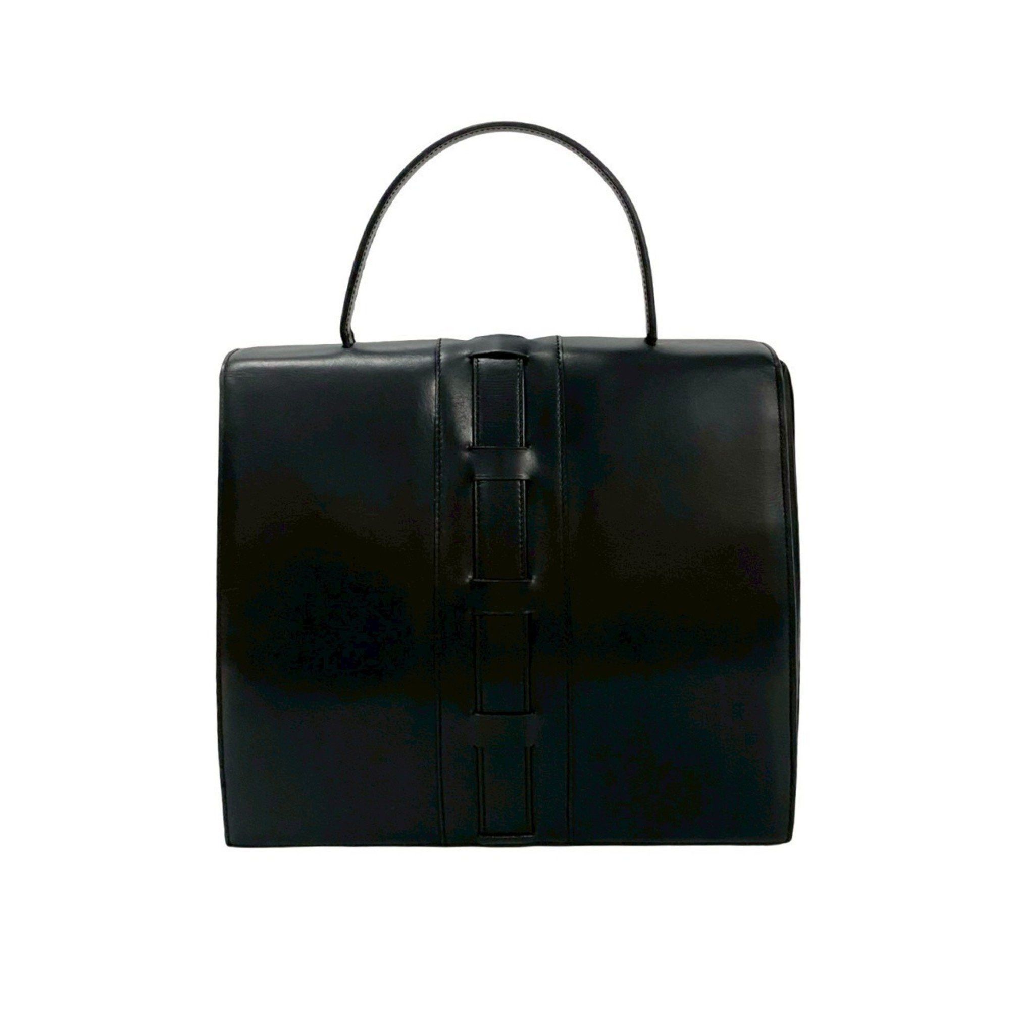 Celine CELINE Logo Ribbon Motif Hardware Calfskin Leather Handbag Tote Bag Black 53074 Size ONE SIZE - 4 Thumbnail