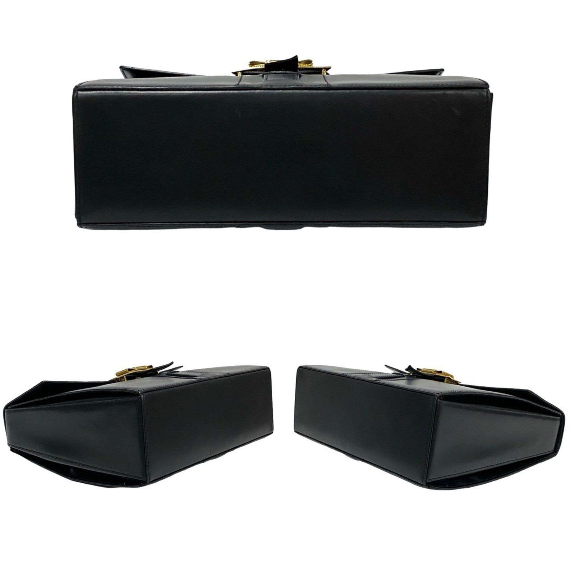 Celine CELINE Logo Ribbon Motif Hardware Calfskin Leather Handbag Tote Bag Black 53074 Size ONE SIZE - 6 Thumbnail