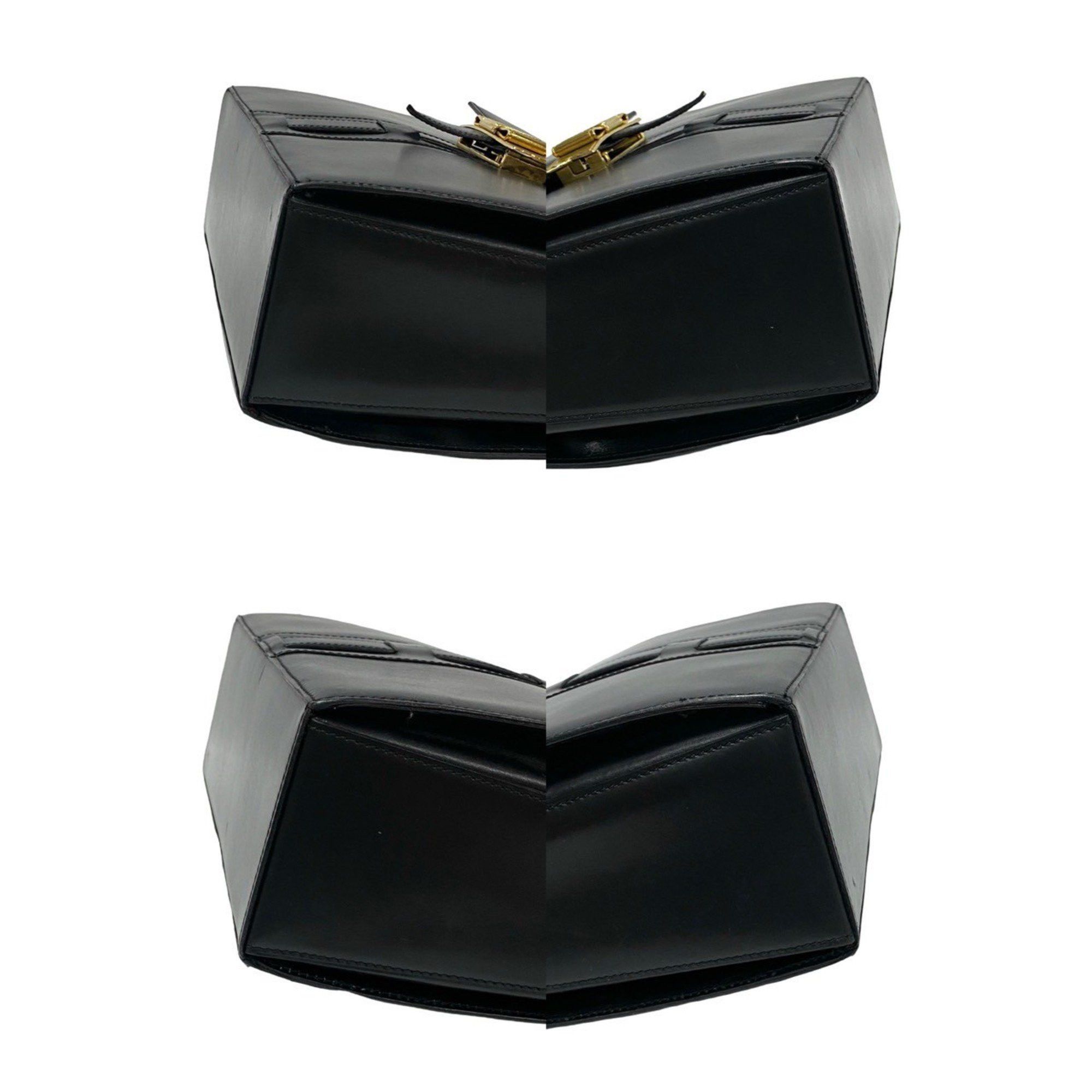 Celine CELINE Logo Ribbon Motif Hardware Calfskin Leather Handbag Tote Bag Black 53074 Size ONE SIZE - 7 Thumbnail