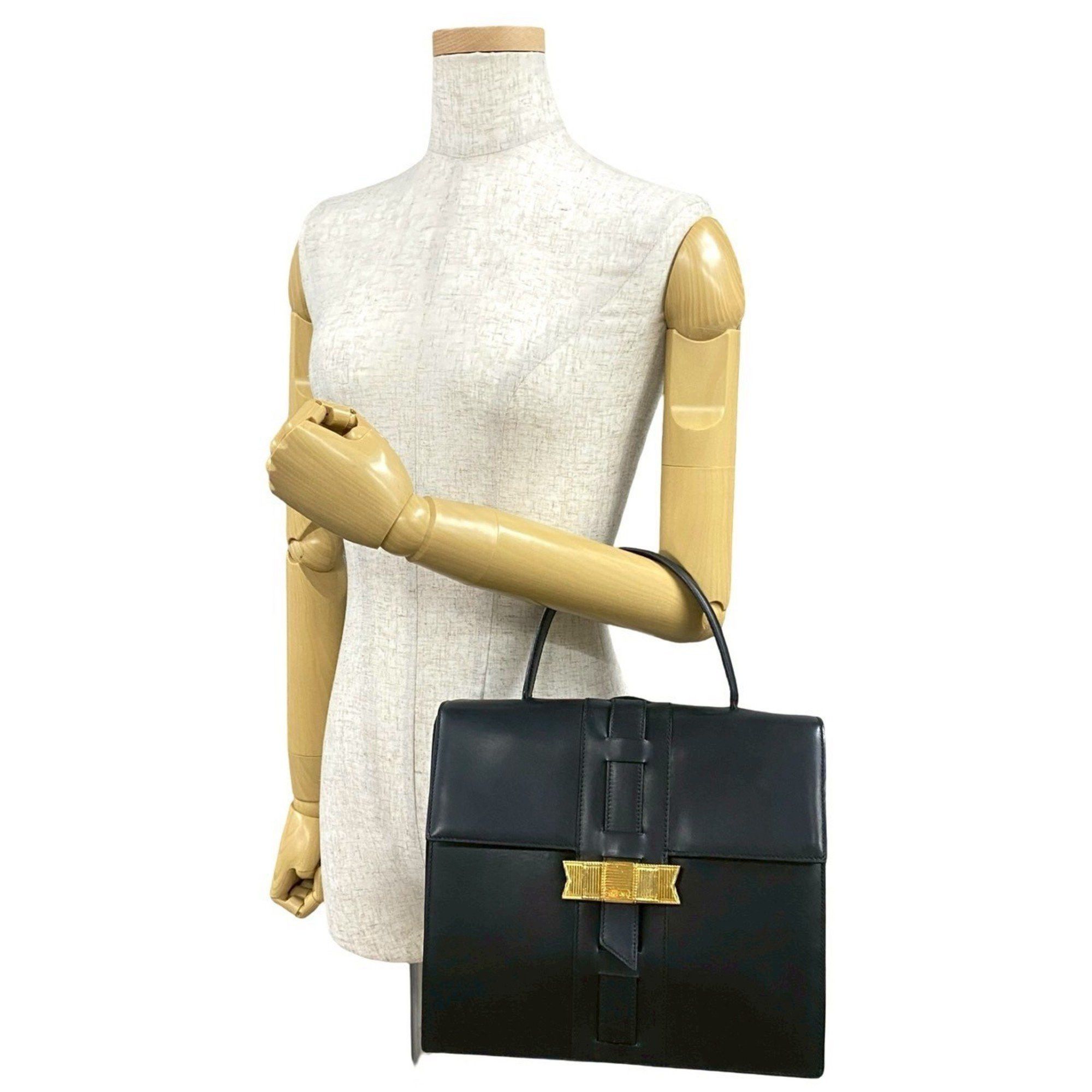 Celine CELINE Logo Ribbon Motif Hardware Calfskin Leather Handbag Tote Bag Black 53074 Size ONE SIZE - 2 Thumbnail