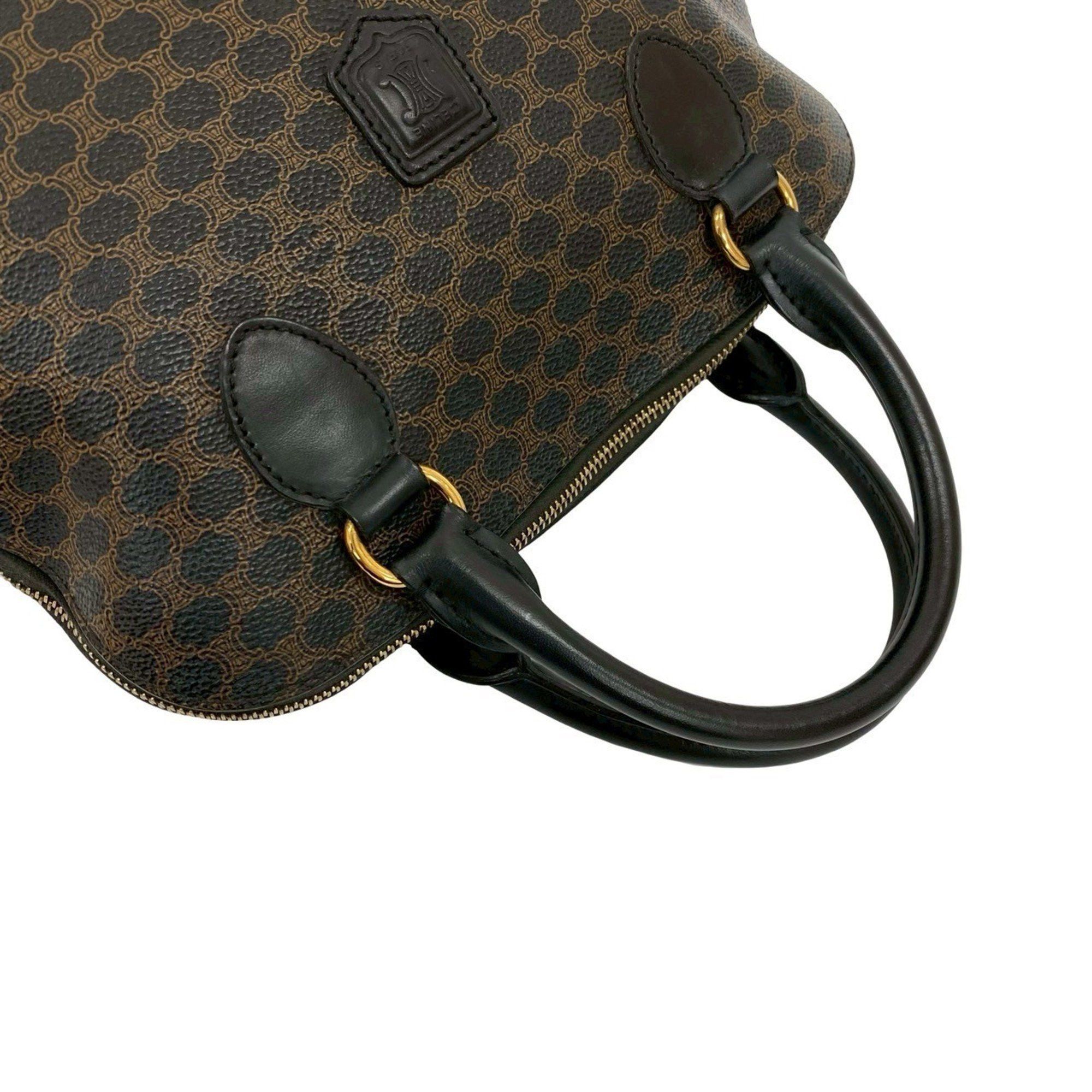 Celine CELINE Macadam Blason Pattern Logo Leather Handbag/Boston Bag in Black and Brown (018-4) Size ONE SIZE - 4 Thumbnail
