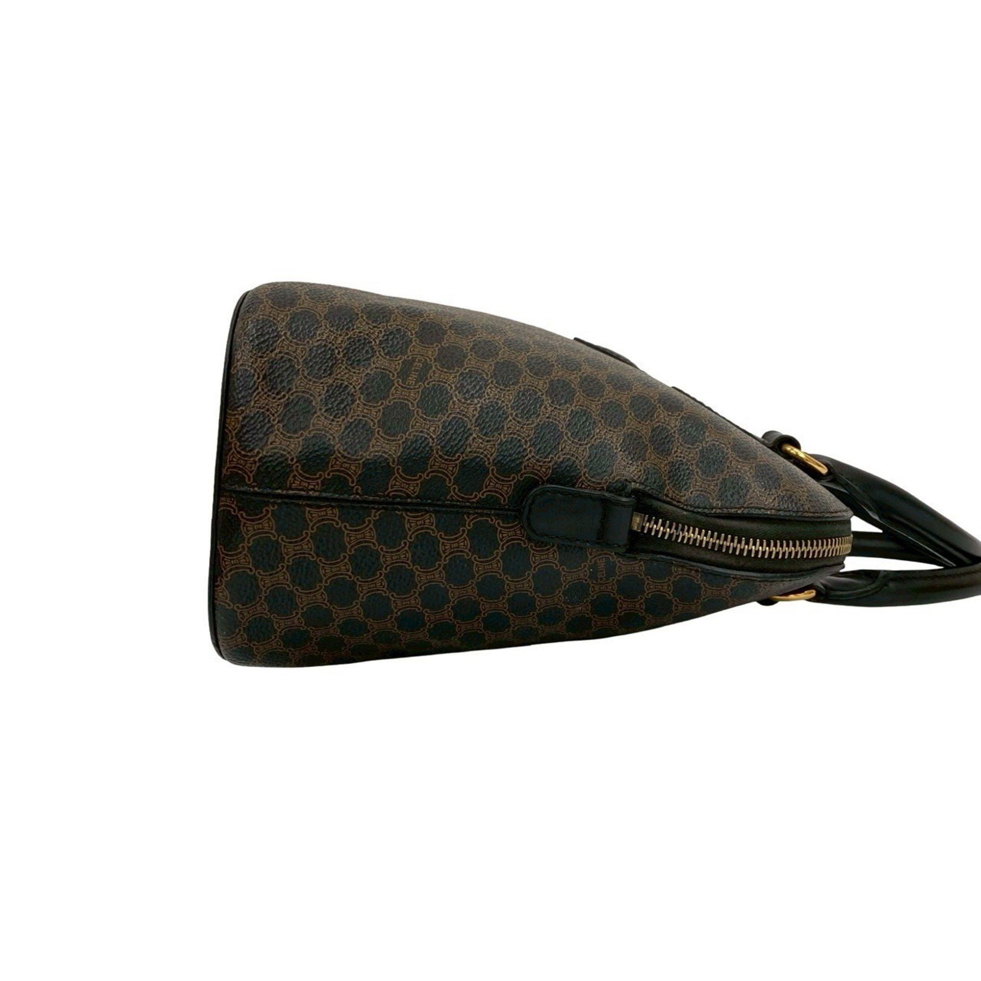 Celine CELINE Macadam Blason Pattern Logo Leather Handbag/Boston Bag in Black and Brown (018-4) Size ONE SIZE - 6 Thumbnail